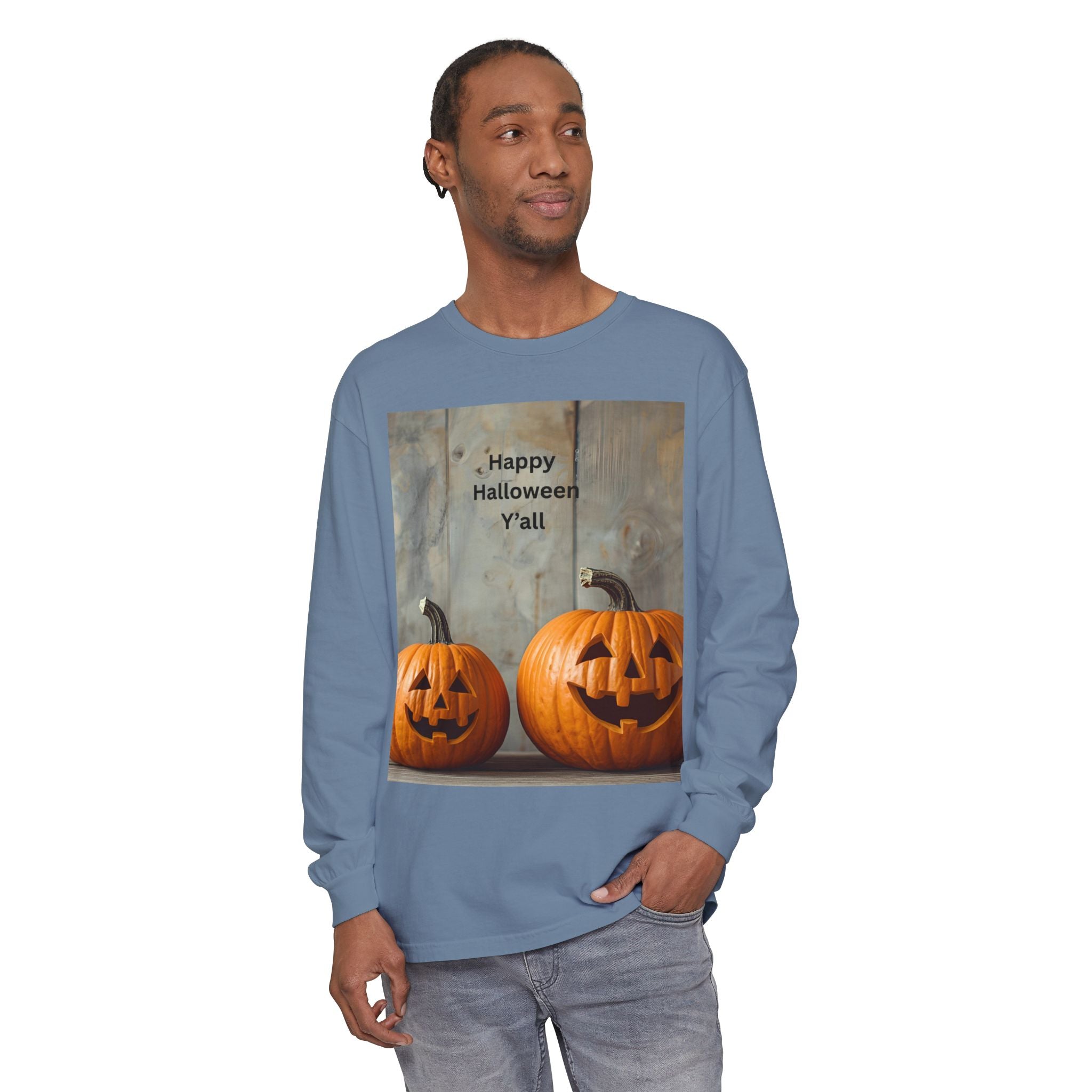 Halloween Pumpkin Long Sleeve Tee, Happy Halloween Shirt, Fall Apparel, Unisex Halloween T-Shirt, Seasonal Clothing