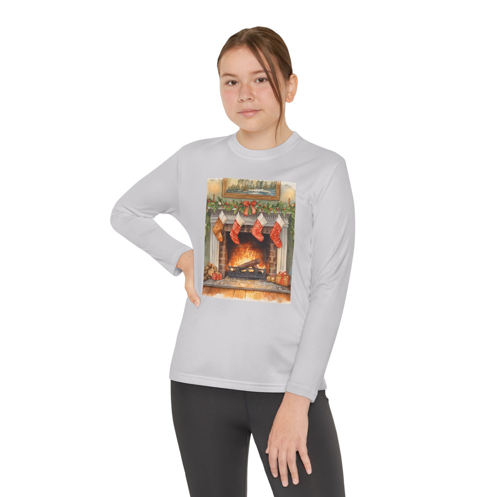 Christmas Stocking Fireplace Youth Long Sleeve Competitor Tee