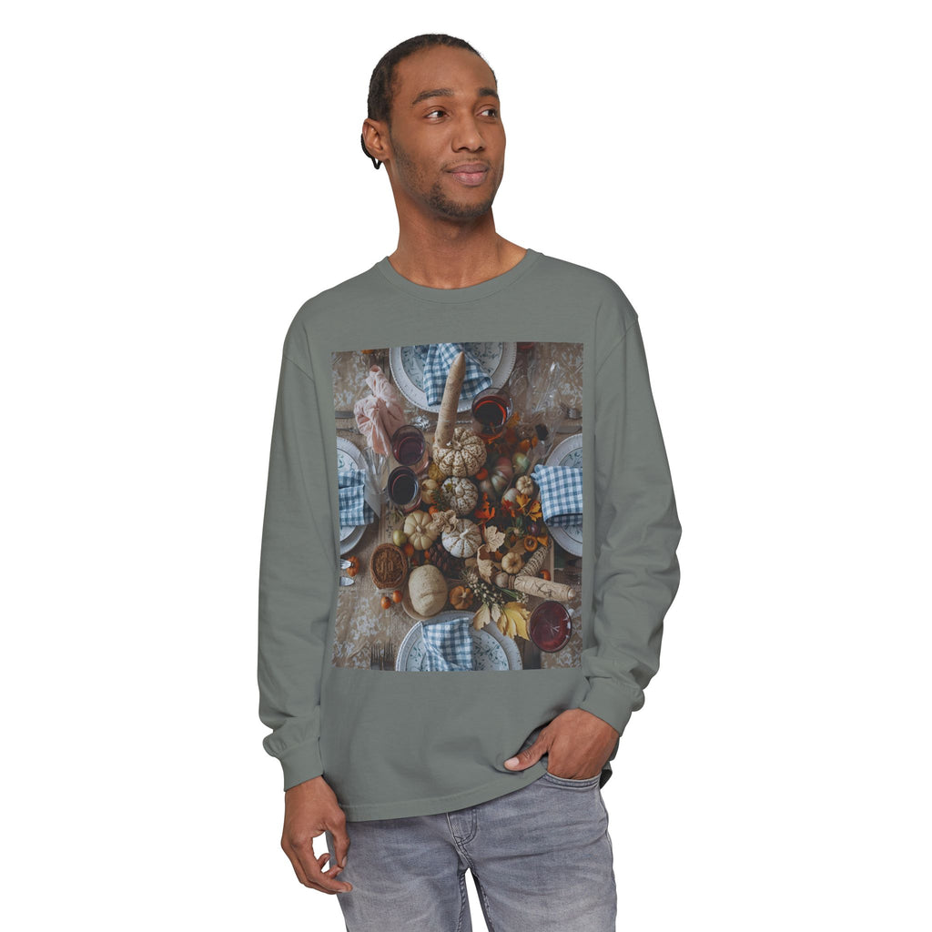 Rustic Gatherings Festive Long Sleeve T-Shirt for Gatherings, Casual Wear, Thanksgiving Shirt, Cozy Gift, Holiday Celebration Tee