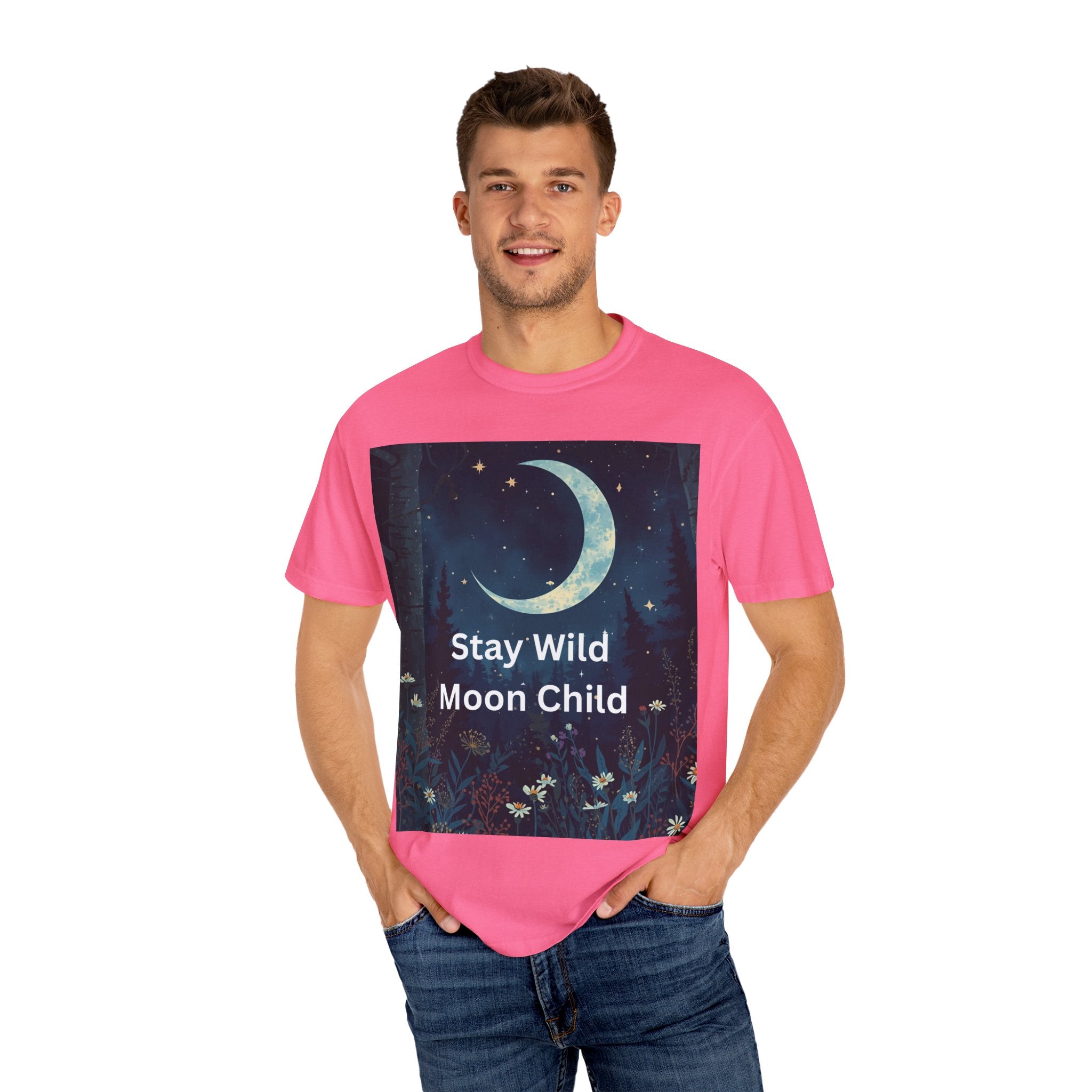 Stay Wild Moon Child Garment-Dyed T-Shirt | Unisex Graphic Tee for Nature Lovers, Boho Style, Gift for Friends, Eco-Friendly Fashion