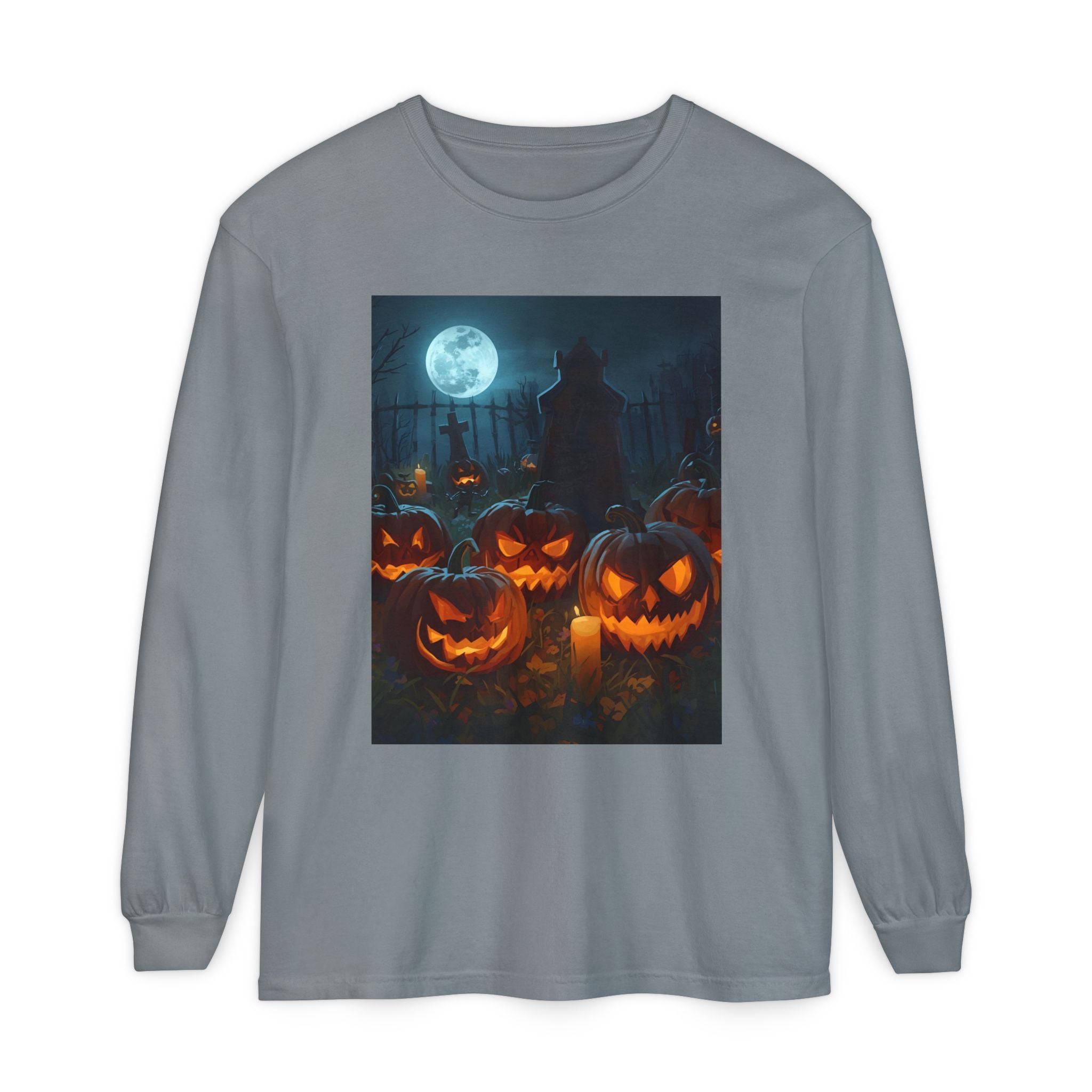 Scary Halloween Pumpkin Unisex Garment-dyed Long Sleeve T-Shirt