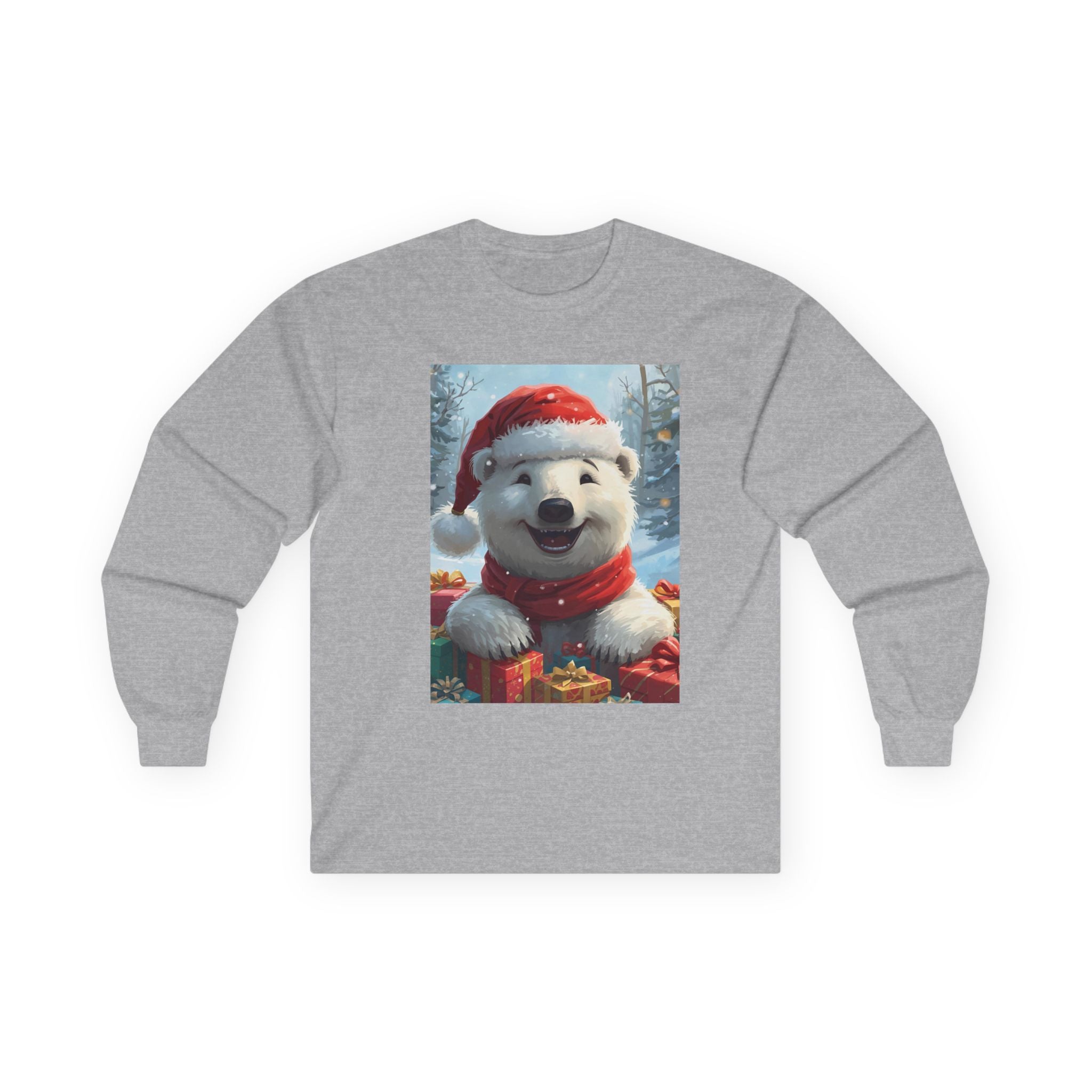 Christmas Polar Bear Long Sleeve Tee, Cozy Holiday Shirt, Unisex Winter Wear, Christmas Gift, Cute Animal Apparel