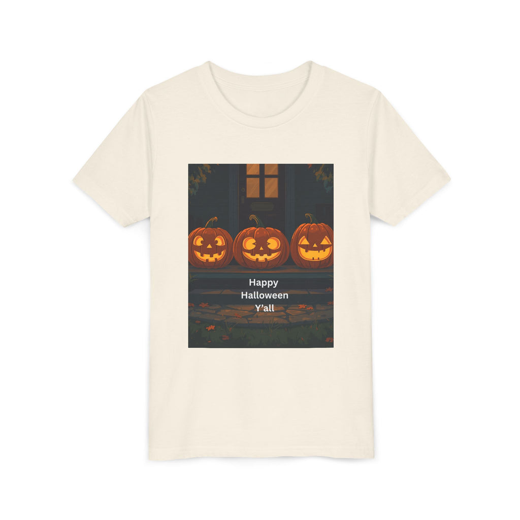 Halloween Pumpkin Youth Tee, Jack-o'-lantern Shirt, Trick or Treat Apparel, Spooky Kids T-Shirt, Halloween Costume Top