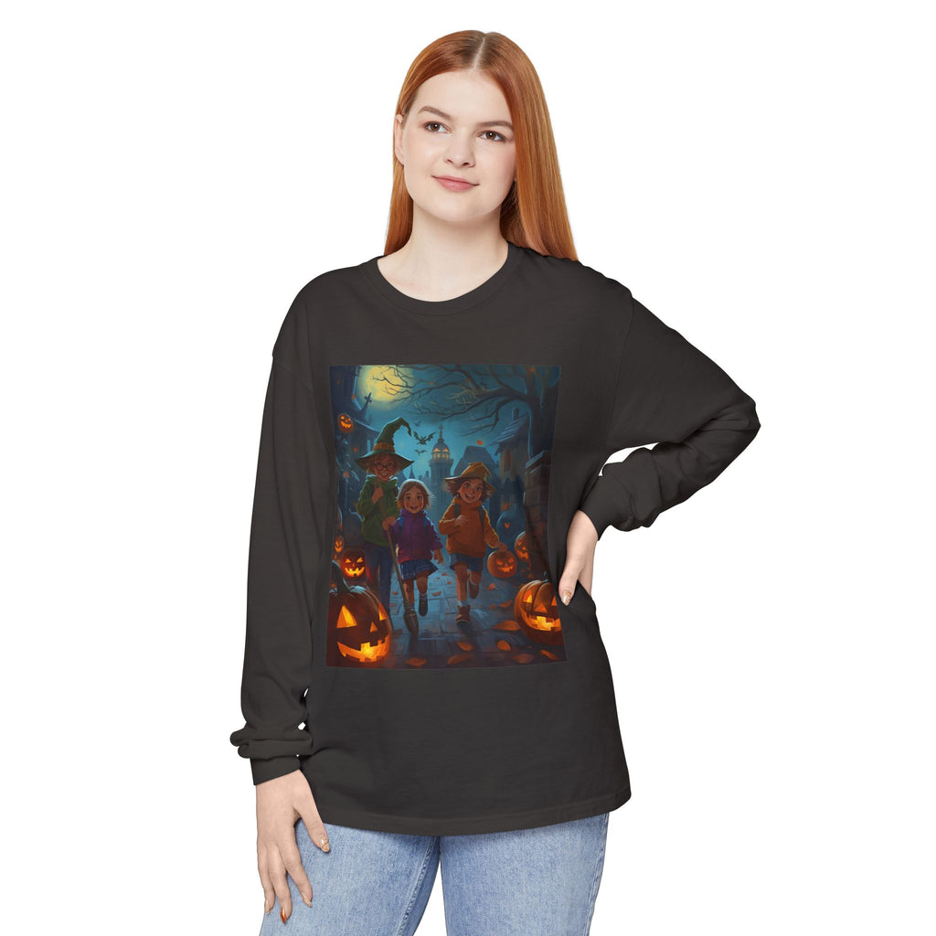 Halloween Themed Unisex Long Sleeve T-Shirt, Spooky Autumn Apparel, Trick-or-Treat Shirt, Fall Fashion, Casual Halloween Outfits