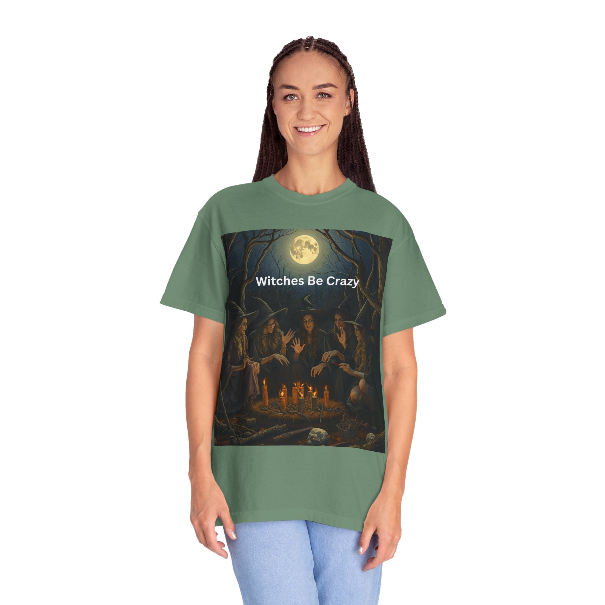 Spooky Halloween Witches Be Crazy T-shirt, Unisex Garment-Dyed Tee for Witchy Vibes, Halloween, Gift for Witches, Casual Wear, Cozy Outfit