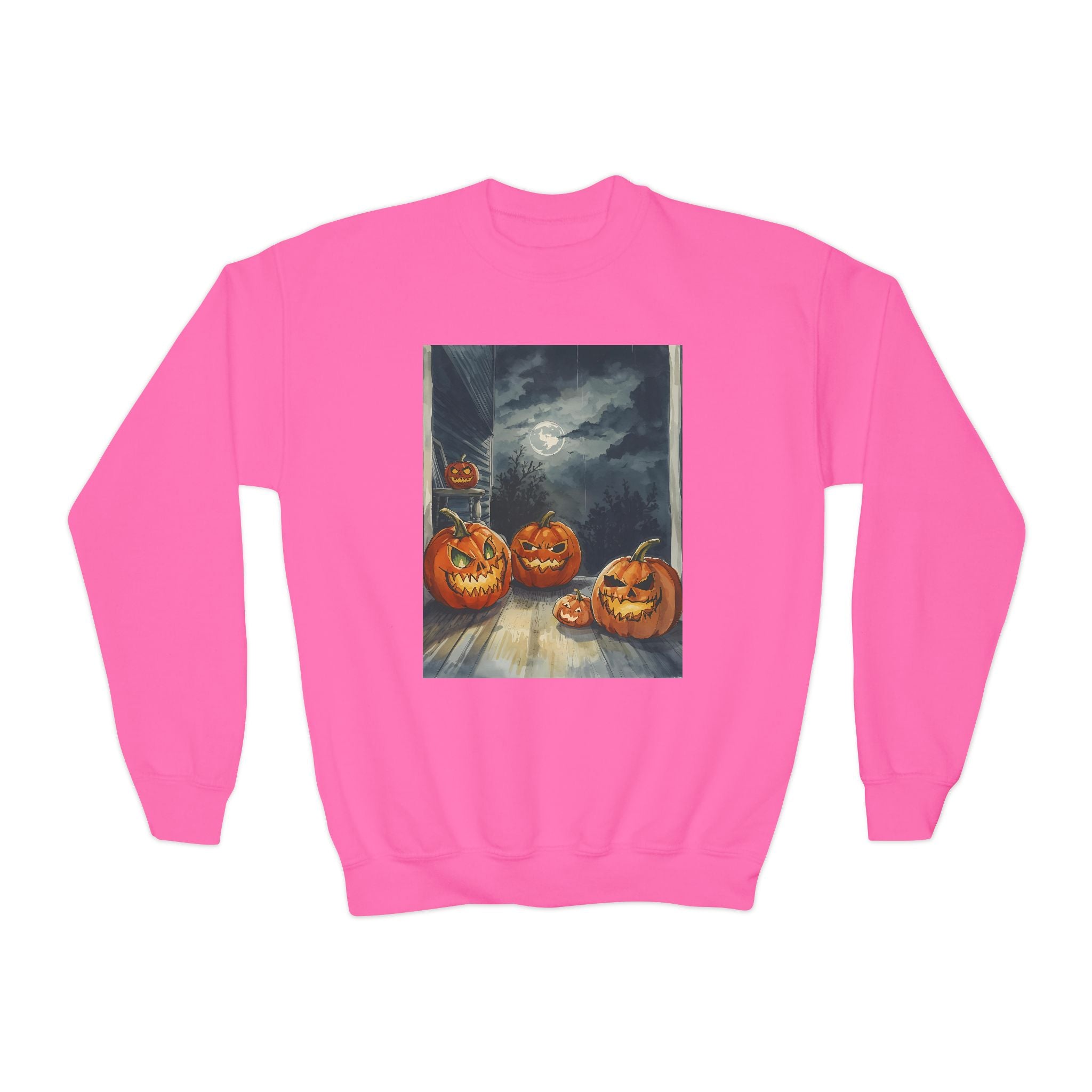 Halloween Pumpkin  Youth Crewneck Sweatshirt, Cozy Fall Sweatshirt, Kids Halloween Apparel, Pumpkin Sweatshirt, Spooky Season Top
