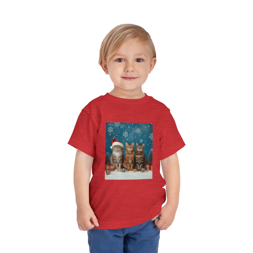 Cute Cat Festive Christmas Toddler Short Sleeve Tee