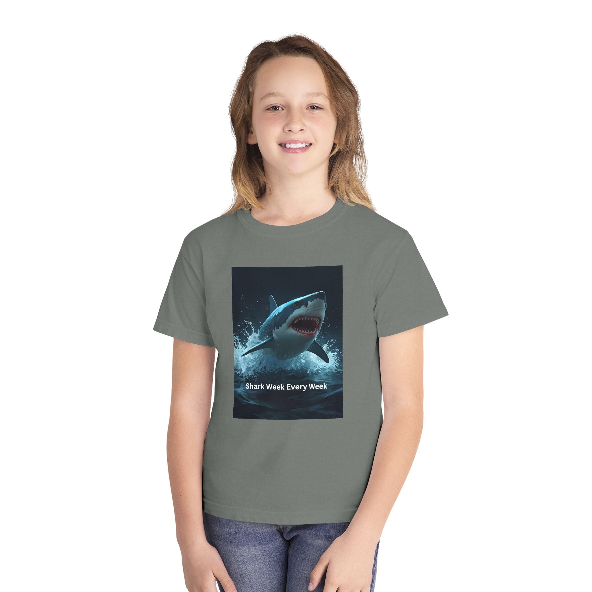 Shark Week Youth Tee, Fun Shark Graphic Shirt, Kids Summer Apparel, Ocean Lover Gift, Beach Party Clothing