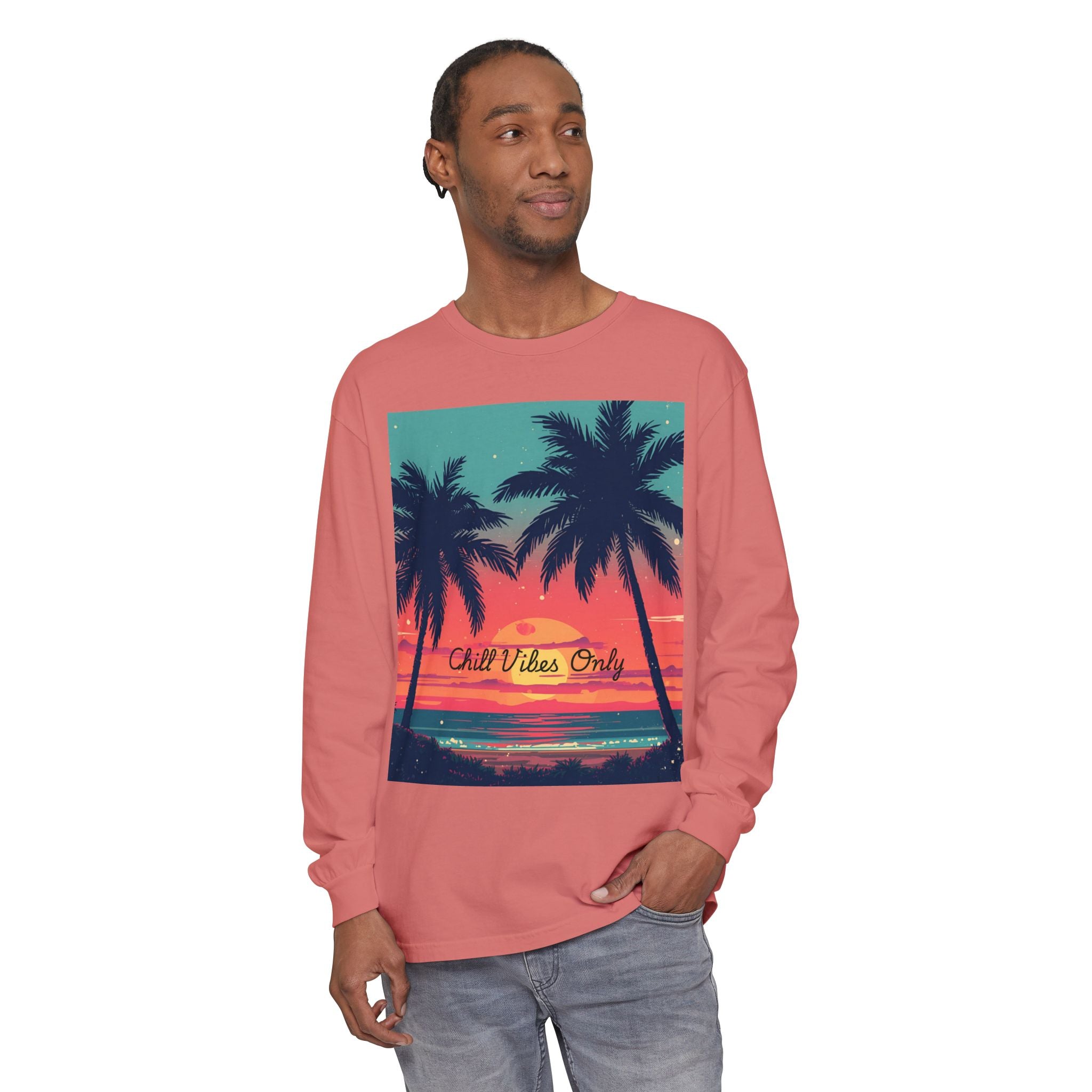 Tropical Sunset Unisex Garment-dyed Long Sleeve T-Shirt