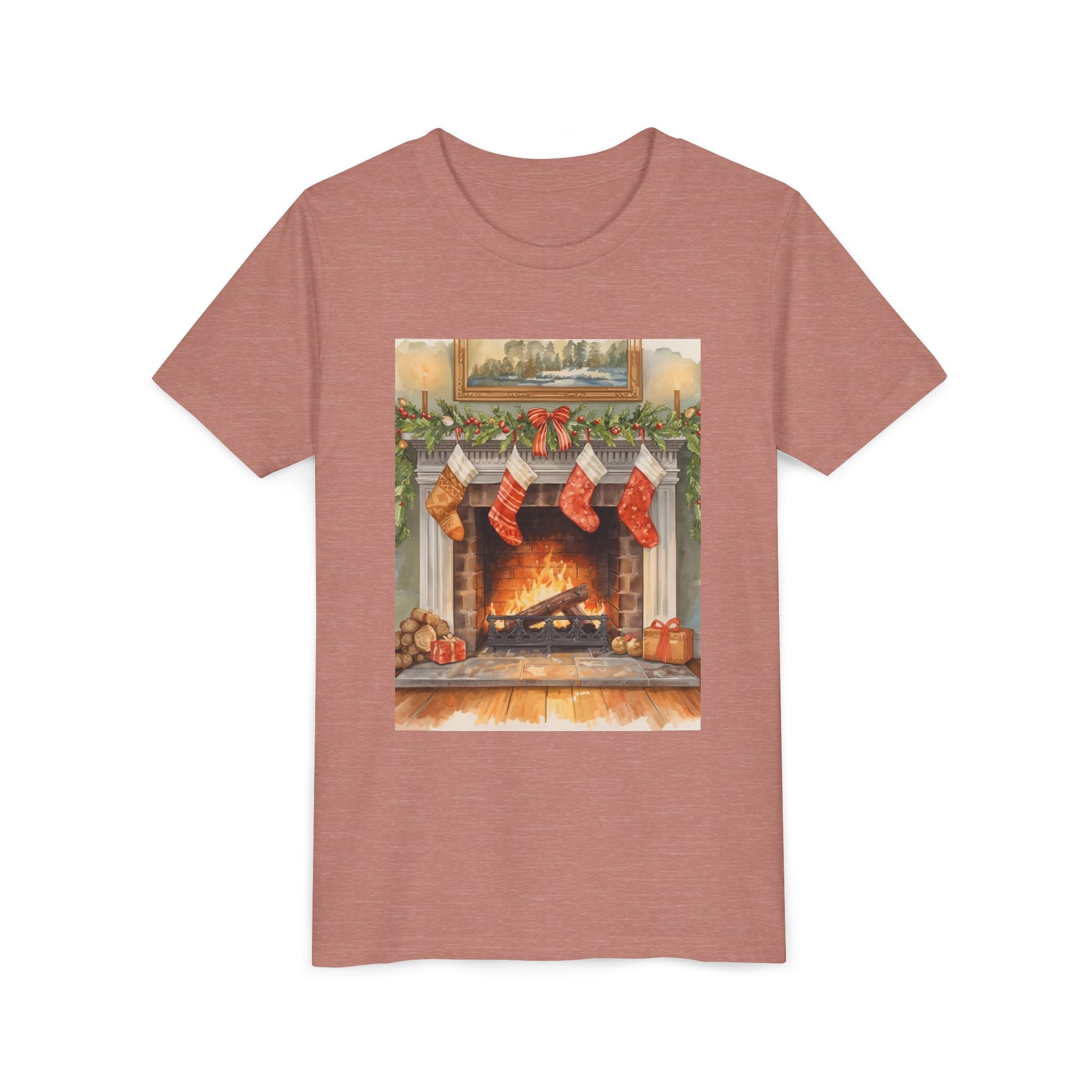 Christmas Stocking Fireplace Youth Short Sleeve Tee