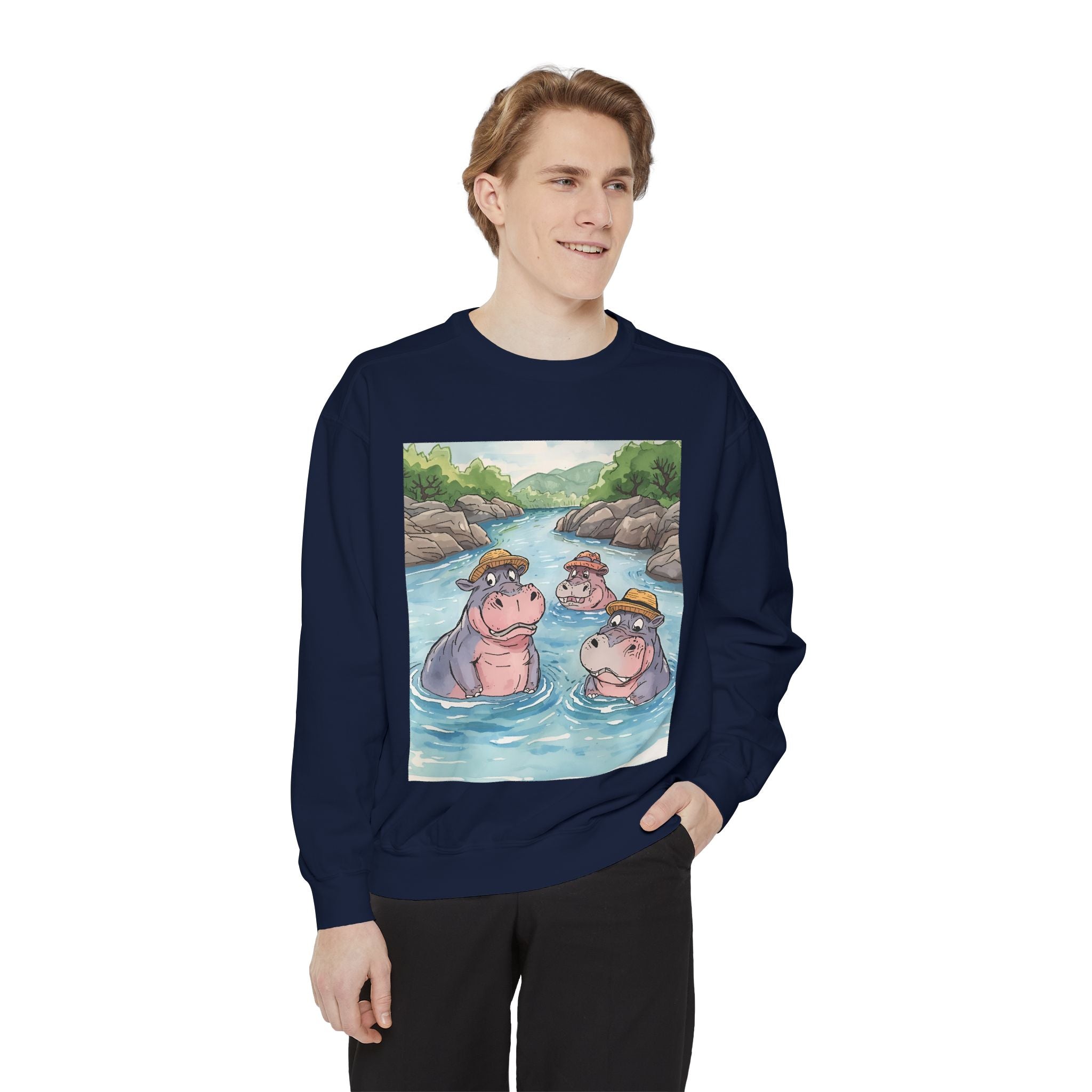 Hippo Cute Unisex Garment-Dyed Sweatshirt