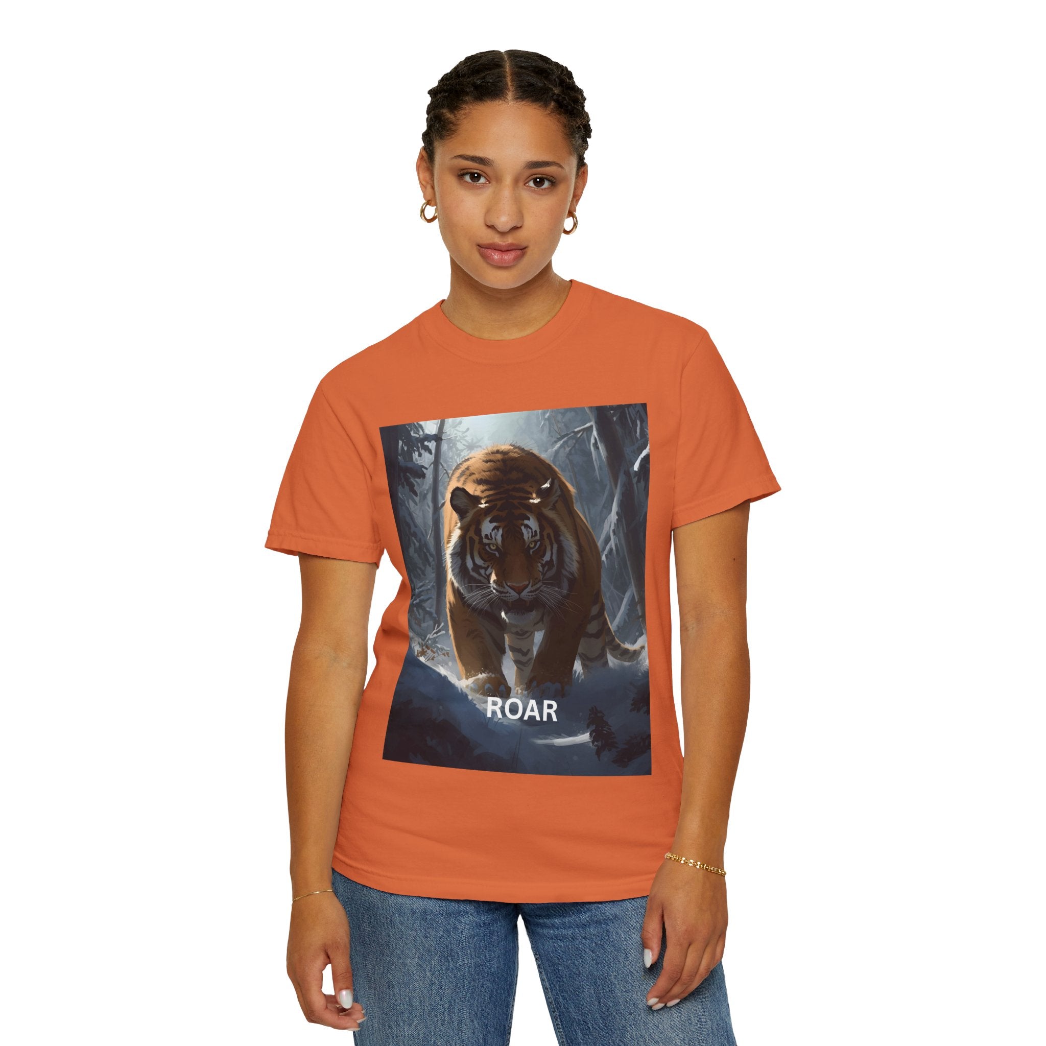 Tiger Roar Snow Unisex T-Shirt, Animal Lover Gift, Wildlife Tee, Casual Wear, Adventure Shirt, Nature Inspired Apparel