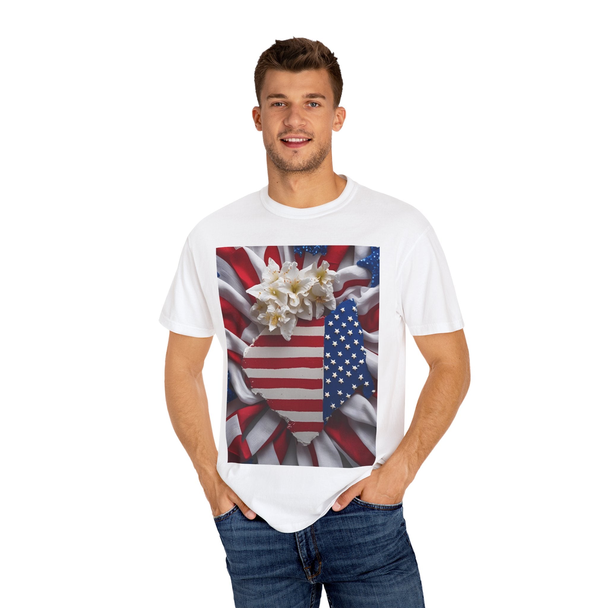 Patriotic Heart T-shirt for Festive Celebrations, 4th of July Apparel, Unisex Graphic Tee, American Pride Shirt, Independence Day Gift
