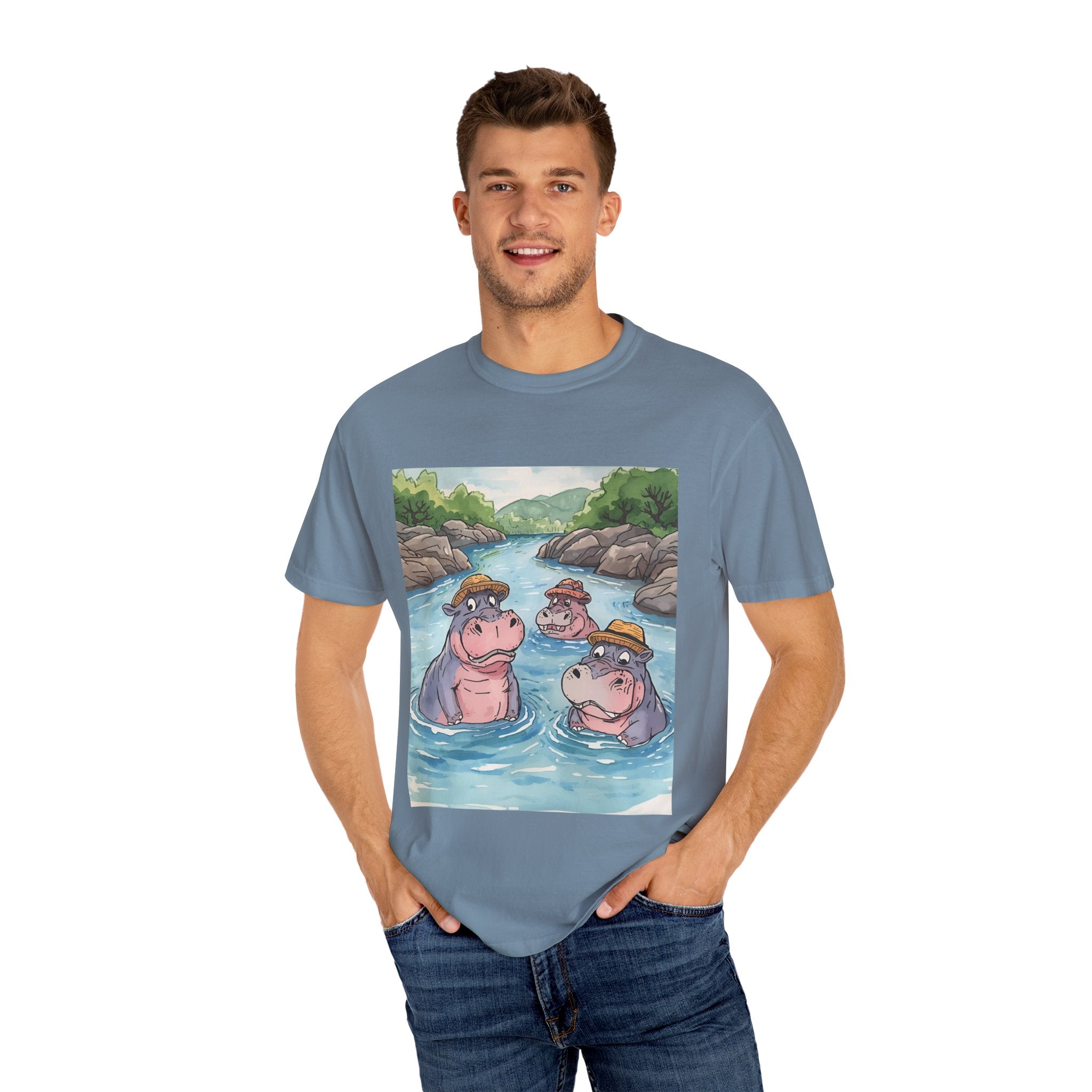 Hippo Adventure Unisex T-Shirt, Cute Animal Tee, Gift for Nature Lovers, Casual Wear, Birthday and Summer Vibe