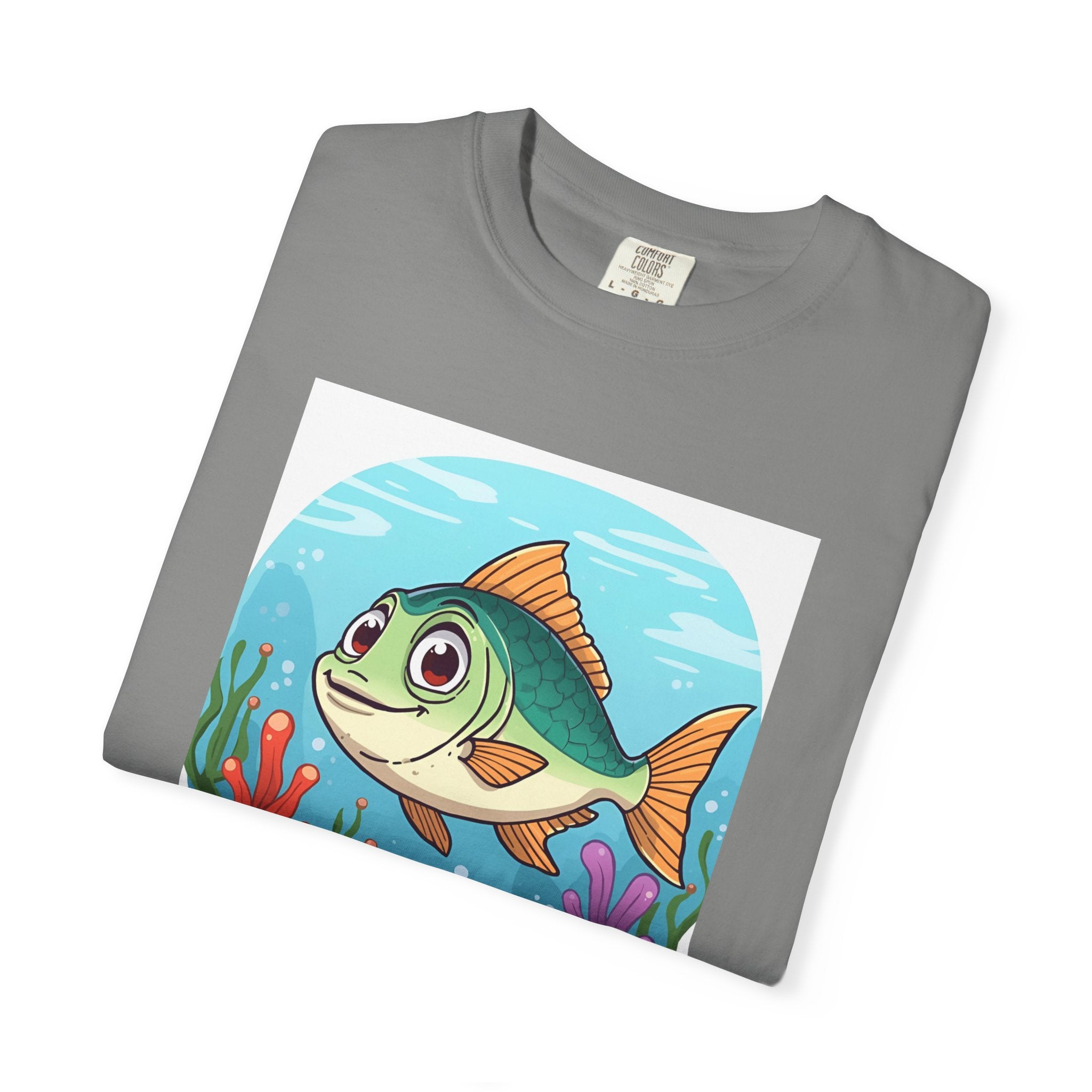 Here Fishy Fishy Fishy Colorful Fish-Themed Unisex T-Shirt, Fun Graphic Tee for Kids and Adults, Perfect for Summer, Fishing Trips, and Gift Giving