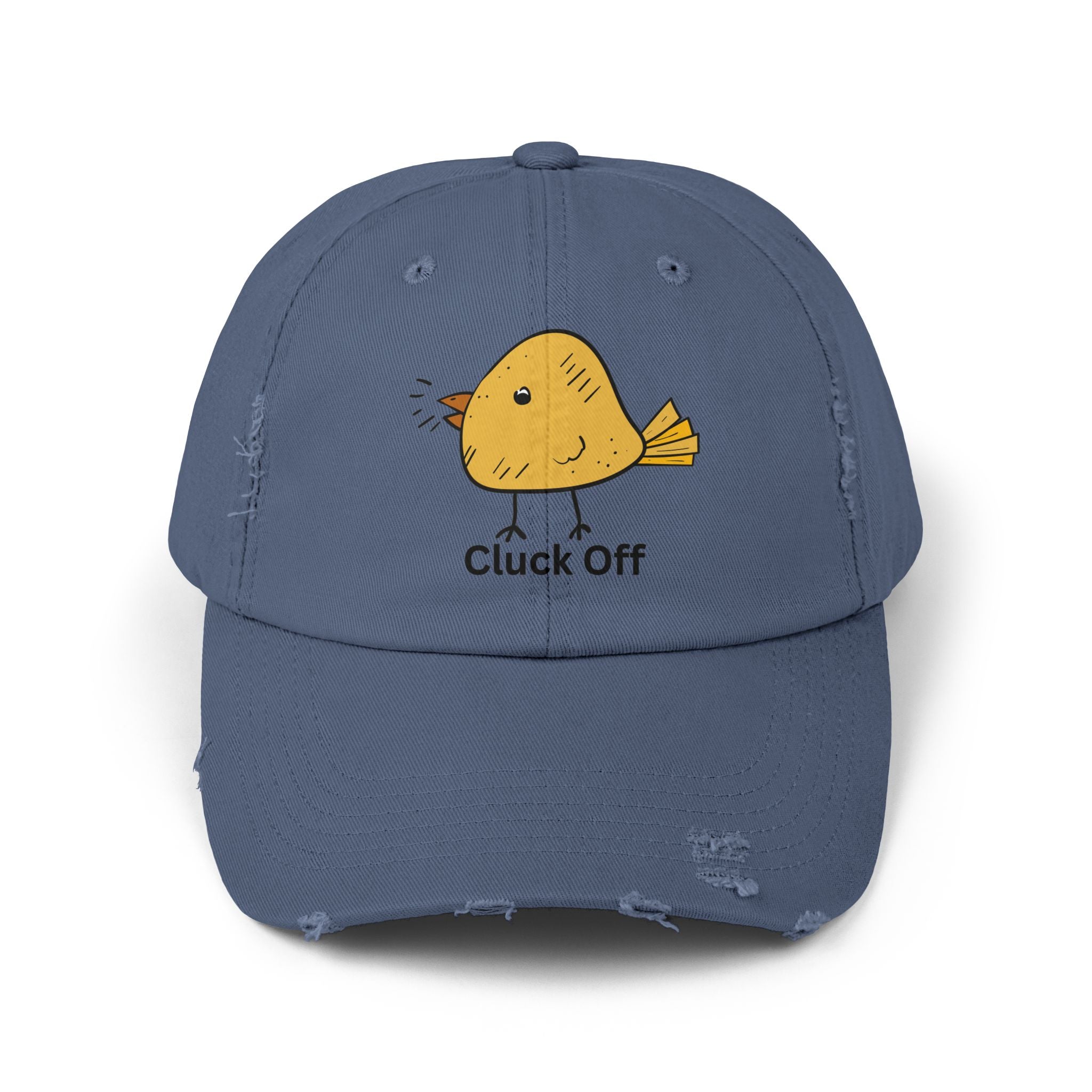 Quirky Distressed Cap with 'Cluck Off' Design - Fun Gift for Bird Lovers, Casual Wear, Summer Accessory, Unique Hat, Funny Cap