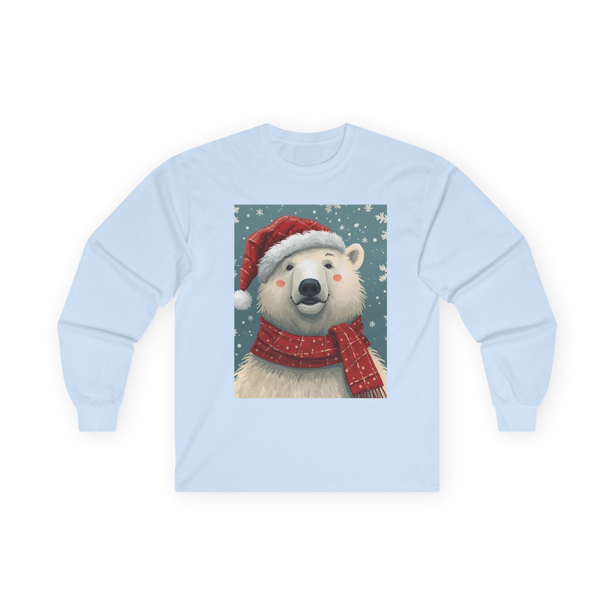Christmas Polar Bear Long Sleeve Tee, Unisex Long Sleeve Shirt, Holiday Attire, Winter Wear, Cute Animal Apparel, Gift for Him and Her