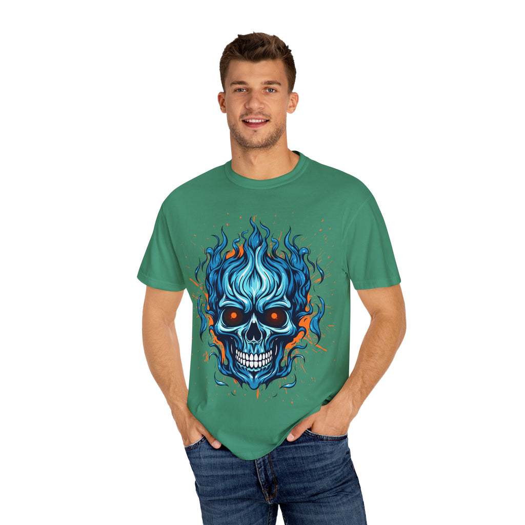 Flame Skull Graphic T-Shirt | Unisex Apparel for Rock Lovers, Halloween Costume, Edgy Style, Concert Fashion, Gift for Him/Her