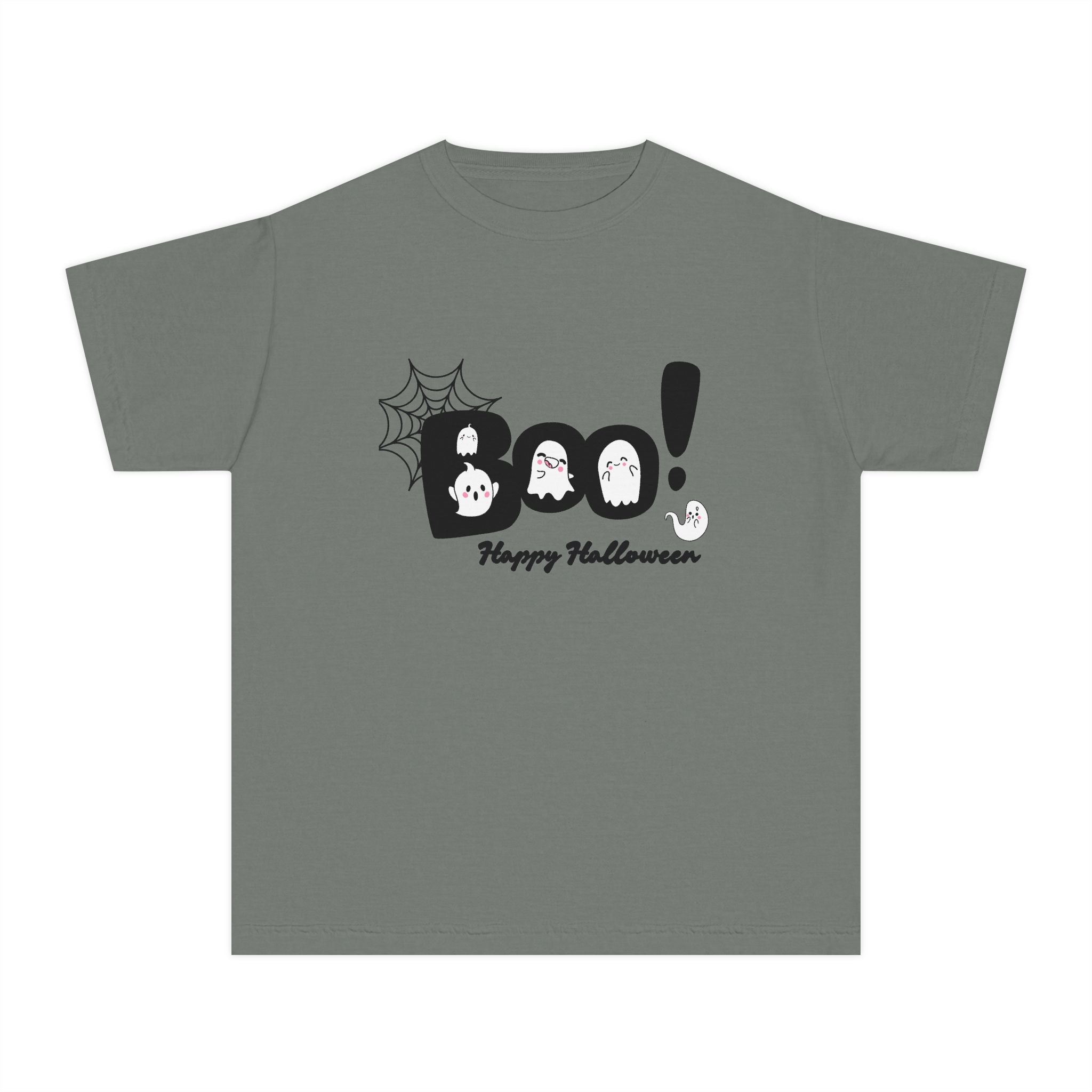 Cute Halloween Youth Tee, 'Boo!' Graphic Tee, Kids Halloween Shirt, Trick-or-Treat Apparel, Spooky Holiday T-Shirt