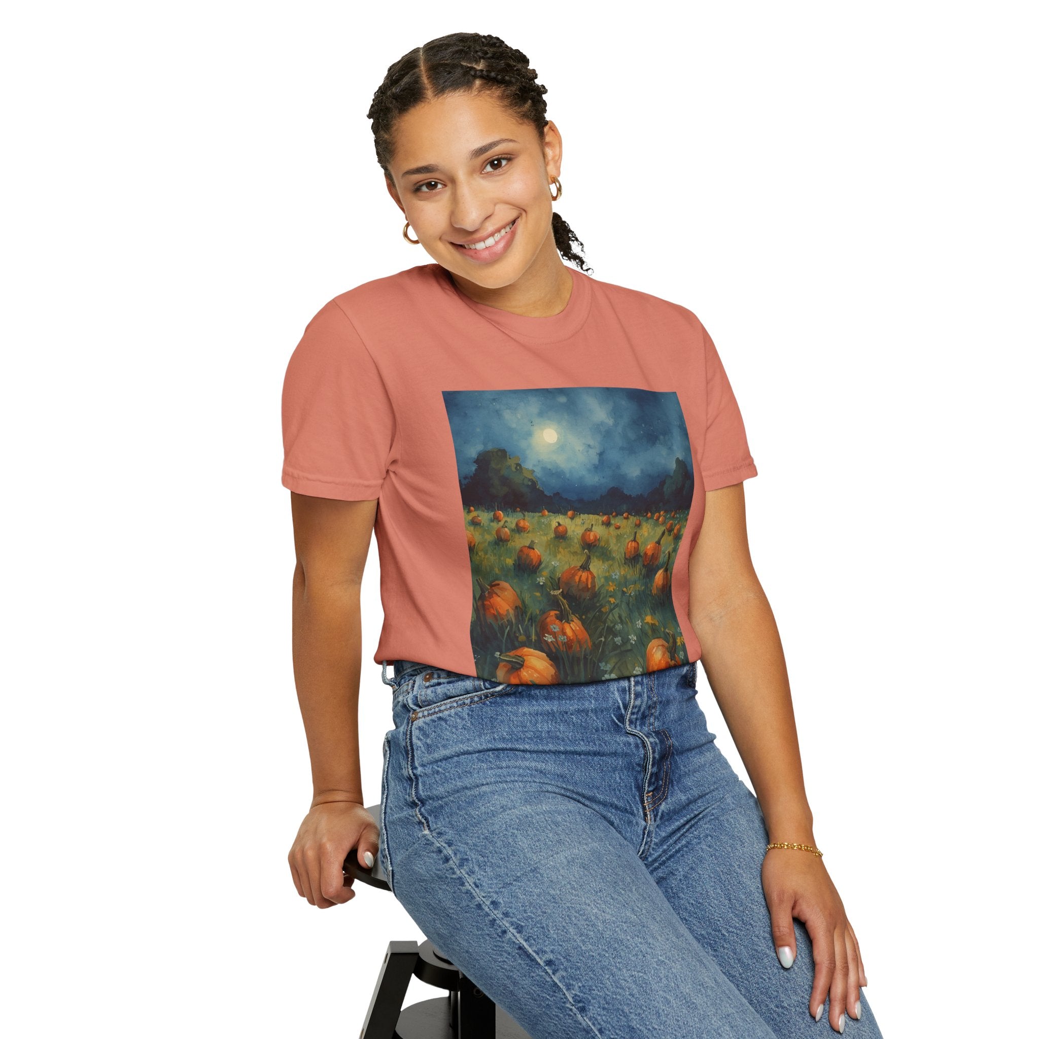 Autumn Pumpkin Field T-shirt | Unisex Fall Tee, Cozy Graphic Shirt, Halloween Gift, Harvest Fashion, Seasonal Wear, Pumpkin Lovers