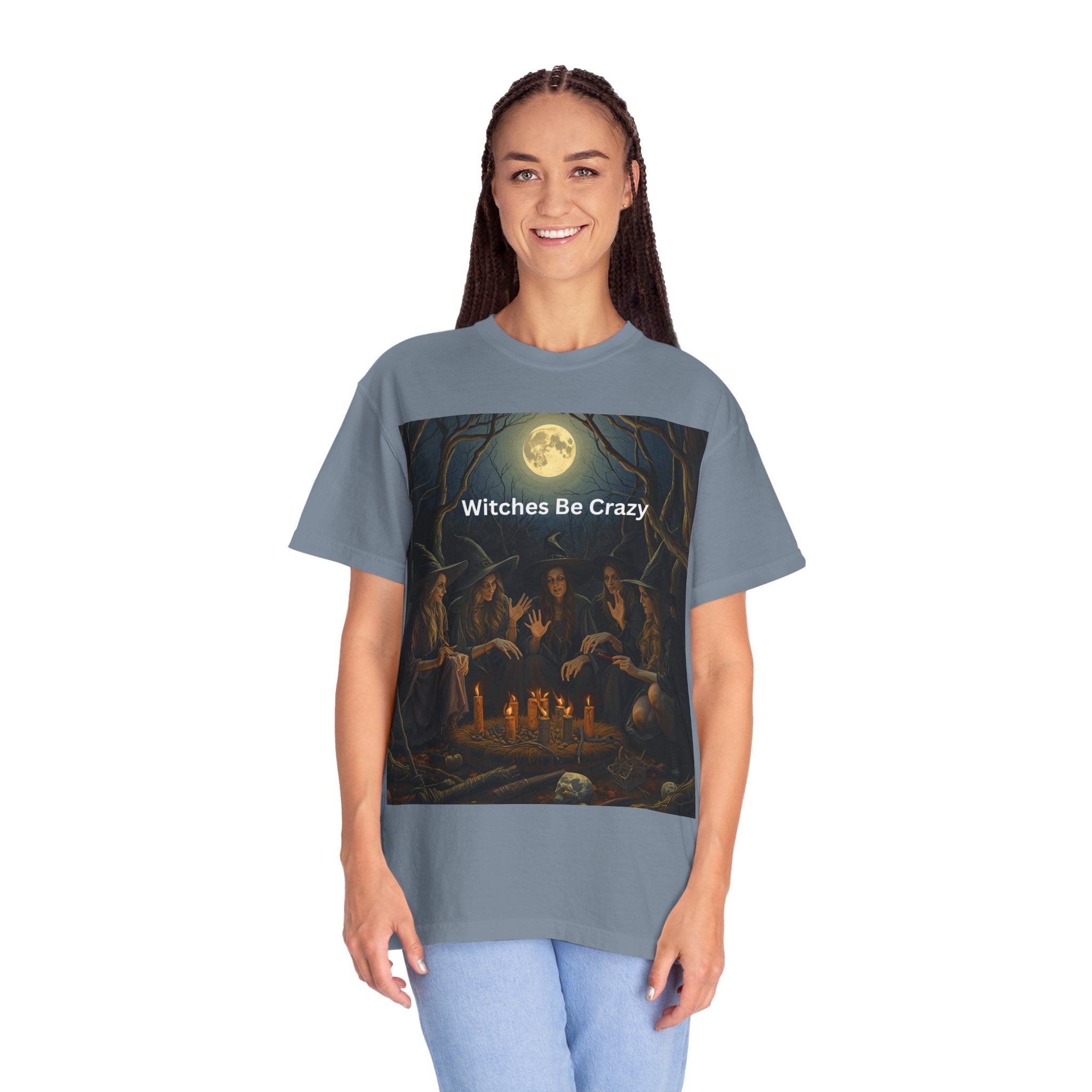 Spooky Halloween Witches Be Crazy T-shirt, Unisex Garment-Dyed Tee for Witchy Vibes, Halloween, Gift for Witches, Casual Wear, Cozy Outfit