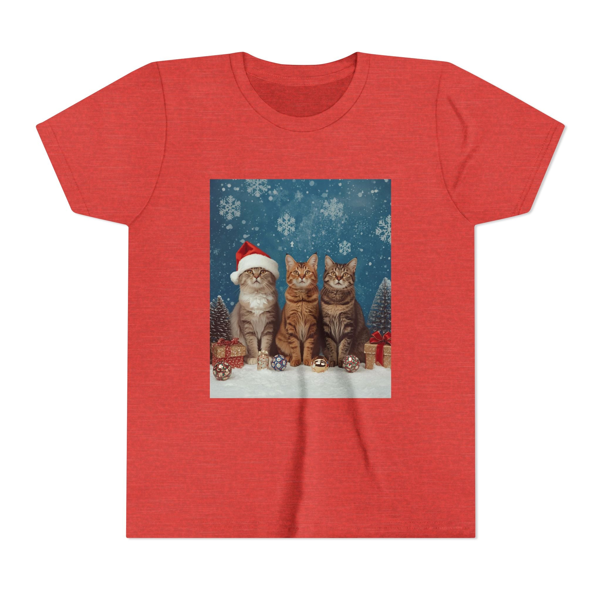 Cute Cat Festive Christmas Youth Short Sleeve Tee