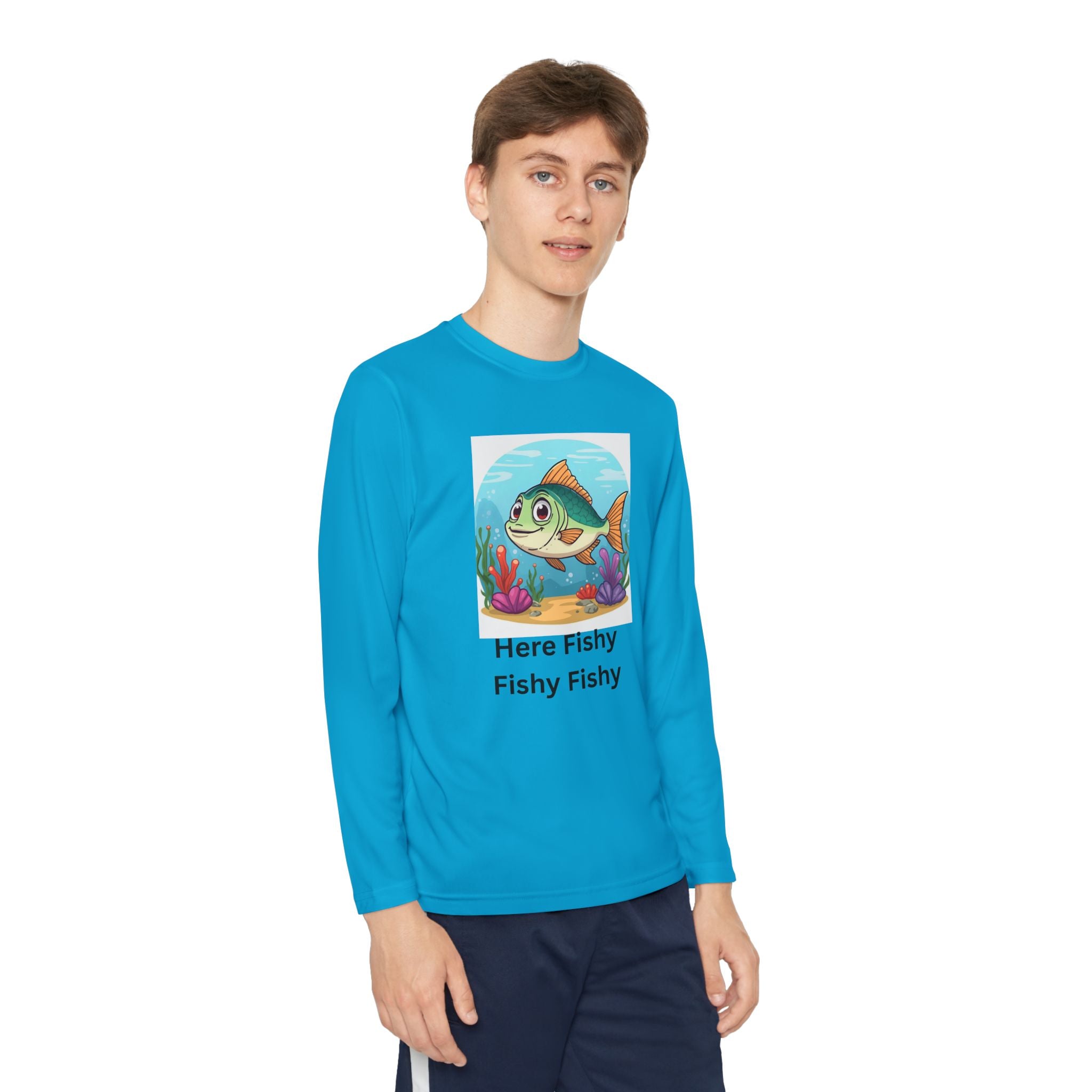 Here Fishy Fishy Fishy Youth Long Sleeve Competitor Tee