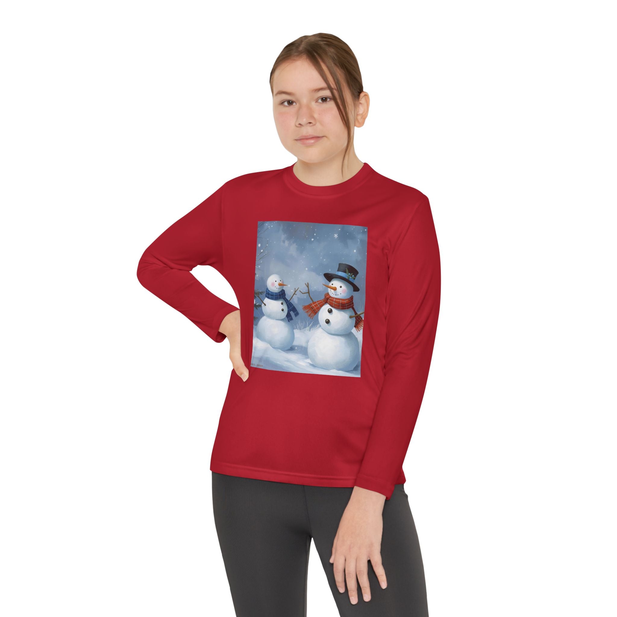 Christmas Snowman Family Youth Long Sleeve Competitor Tee