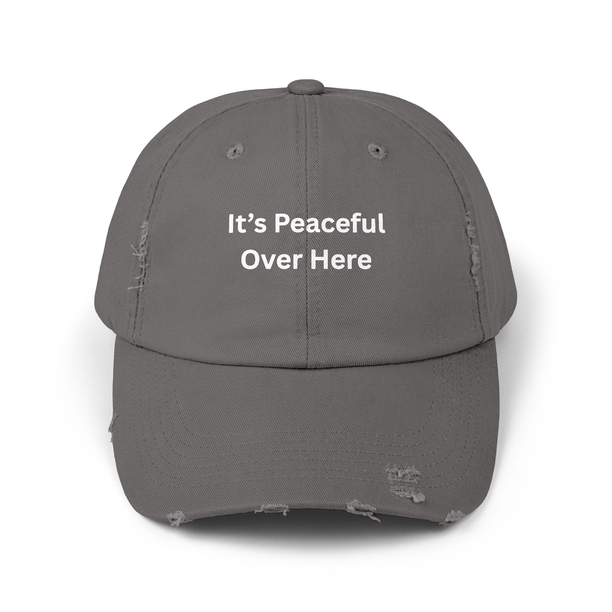Unisex Distressed Cap with "It's Peaceful Over Here" - Casual Everyday Hat, Relaxation Gift, Trendy Accessory, Outdoor Wear, Fashion [...]