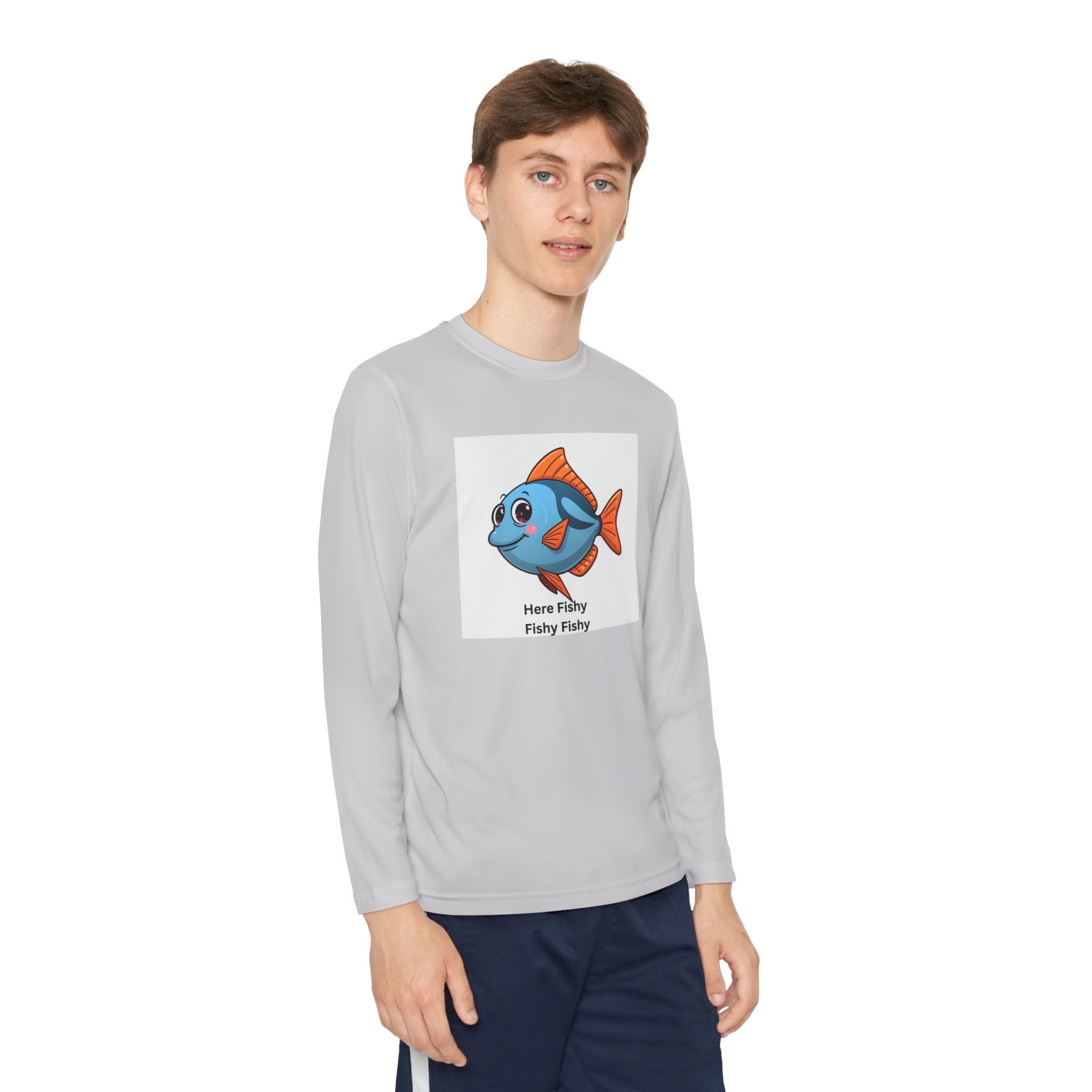 Here Fishy Fishy Fishy Youth Long Sleeve Competitor Tee