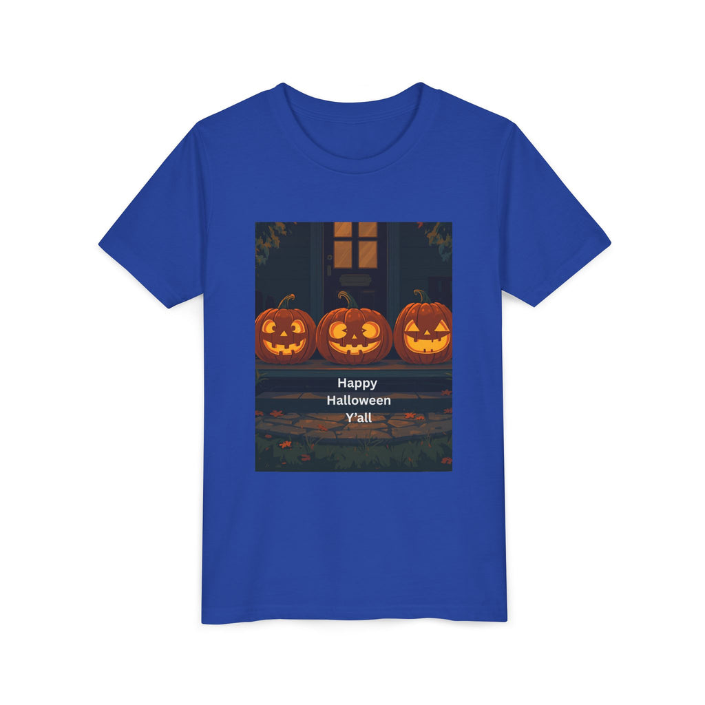 Halloween Pumpkin Youth Tee, Jack-o'-lantern Shirt, Trick or Treat Apparel, Spooky Kids T-Shirt, Halloween Costume Top