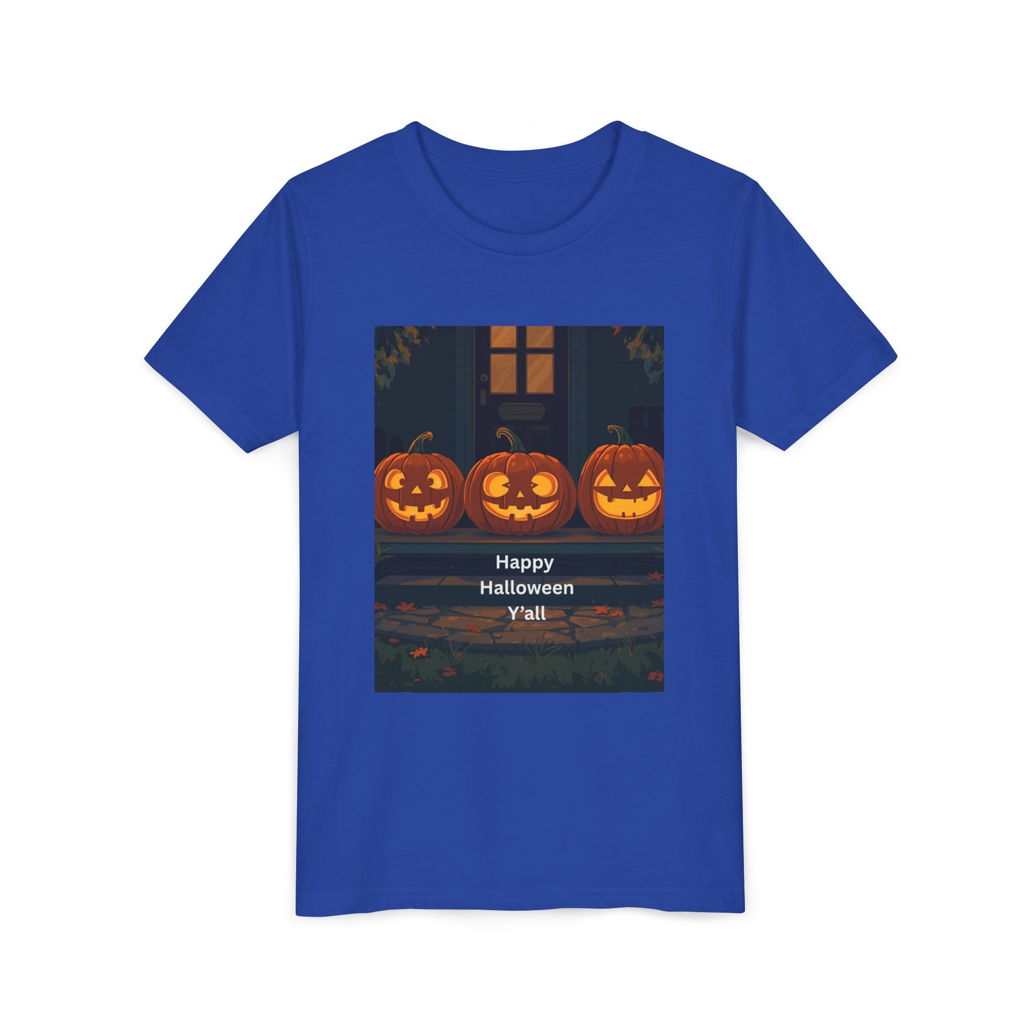 Halloween Pumpkin Youth Tee, Jack-o'-lantern Shirt, Trick or Treat Apparel, Spooky Kids T-Shirt, Halloween Costume Top