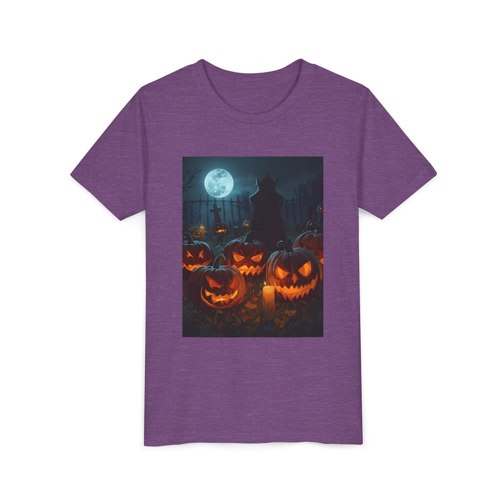 Scary Halloween Pumpkin Youth Short Sleeve Tee, Cute Halloween Shirt, Kids Costume Top, Spooky Tees, Trick or Treat Shirt