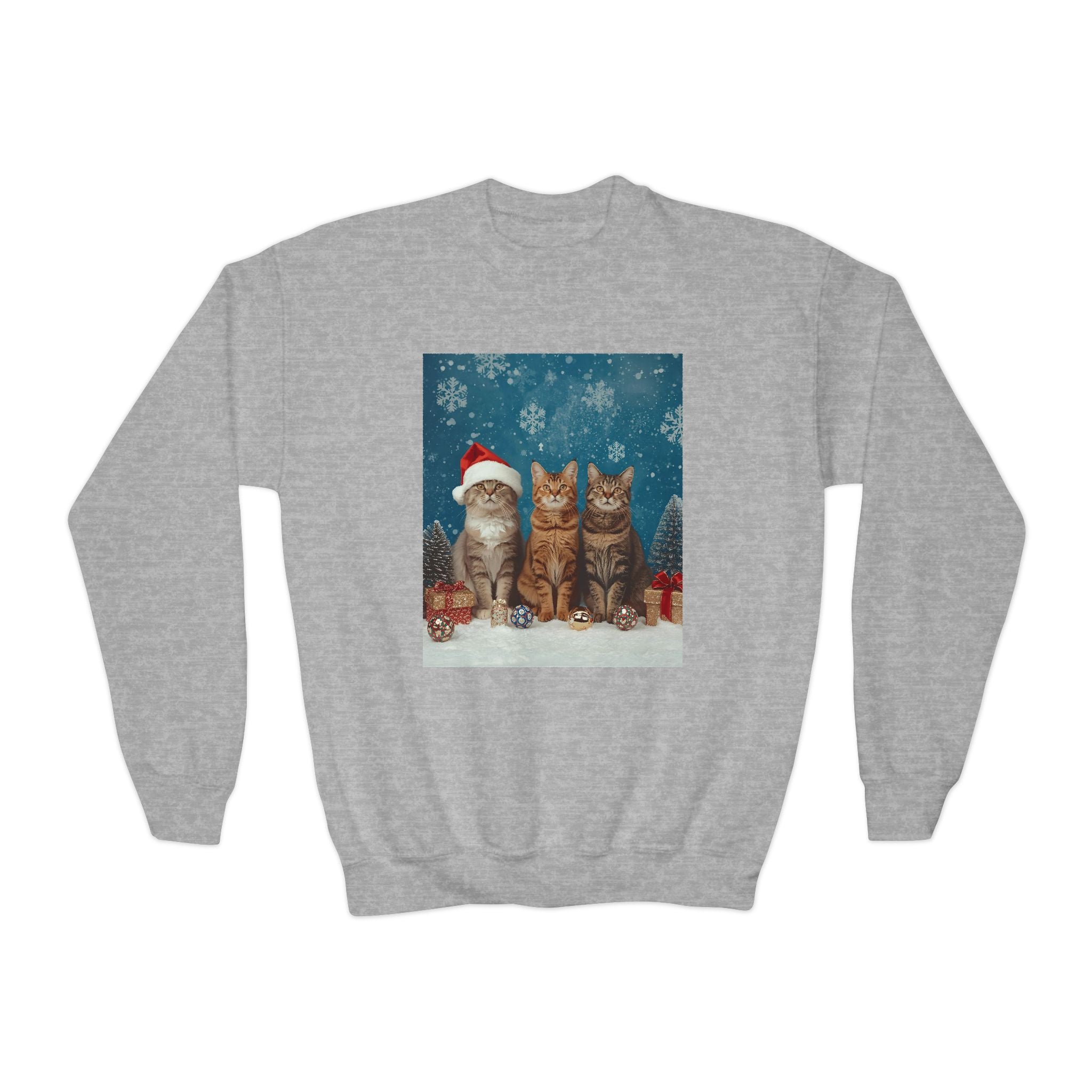 Cute Cat Festive Christmas Youth Crewneck Sweatshirt