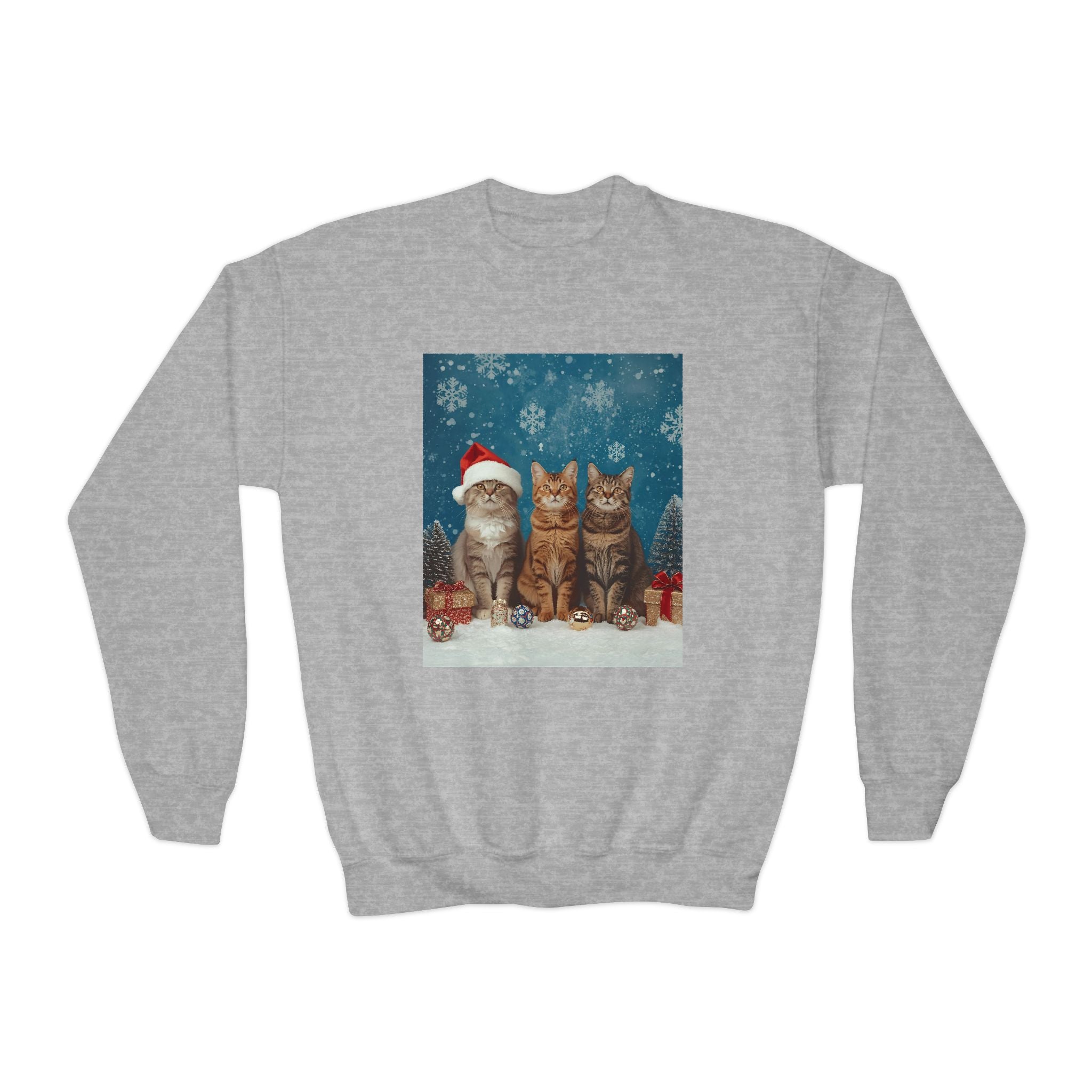 Cute Cat Festive Christmas Youth Crewneck Sweatshirt