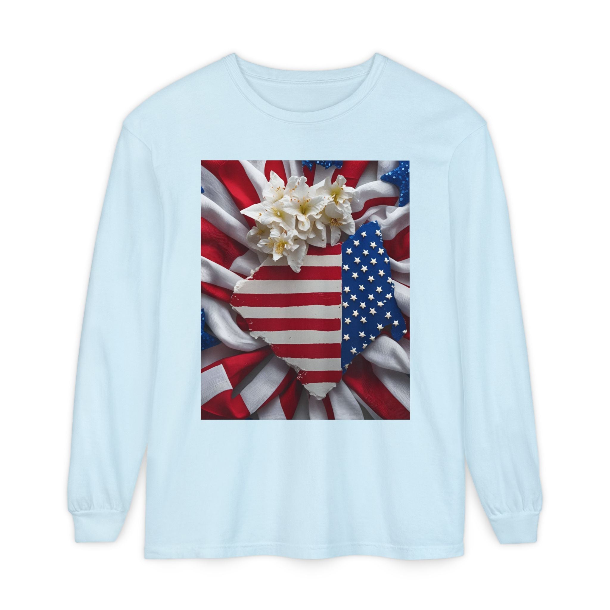 Patriotic Long Sleeve T-Shirt | Unisex Garment-Dyed Tee for Independence Day, Memorial Day, Fourth of July, Summer BBQs, Gifts