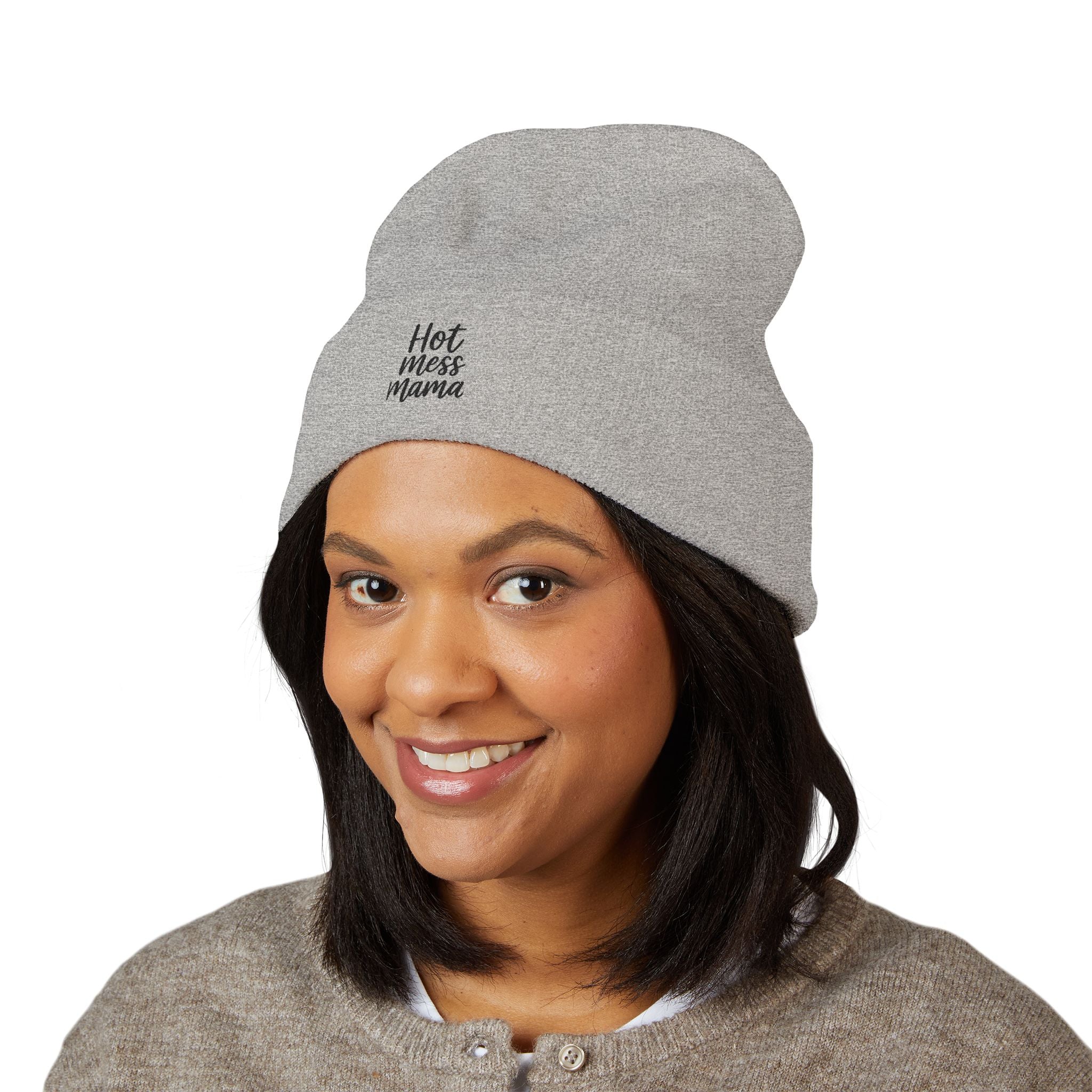 Mama Mode Classic Cuffed Beanie — "Hot Mess Mama" Embroidered Knit Hat