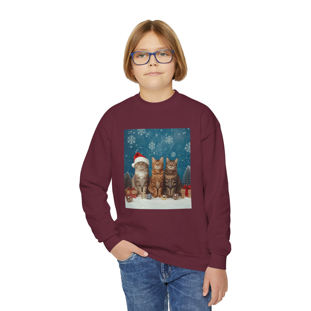 Cute Cat Festive Christmas Youth Crewneck Sweatshirt