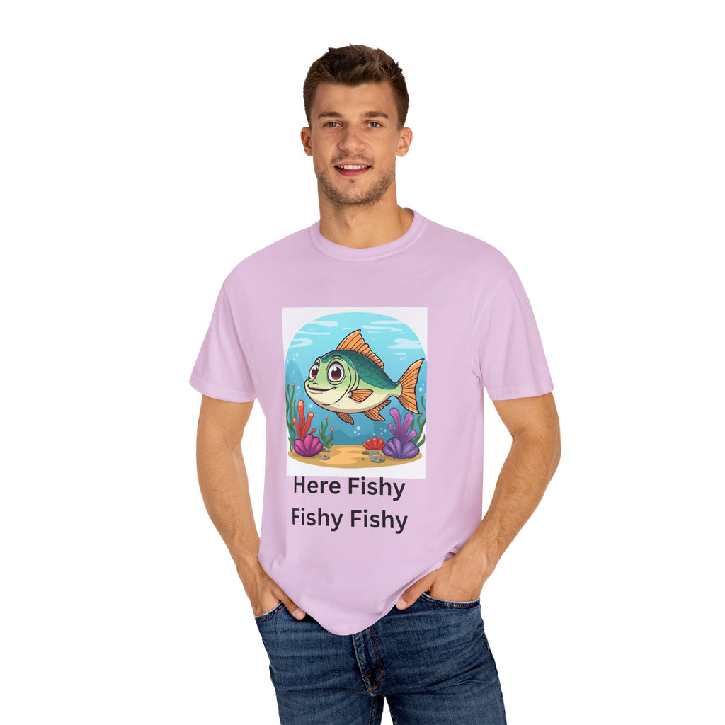Playful Fish T-Shirt for Nature Lovers, Here Fishy Fishy Fishy Tee, Unisex Casual Wear, Perfect for Birthdays, Summer Fun, Beach Outings