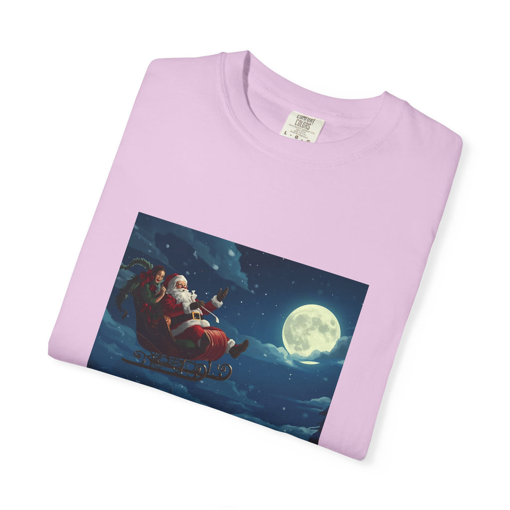 Christmas Santa Sleigh Unisex Garment-Dyed T-shirt