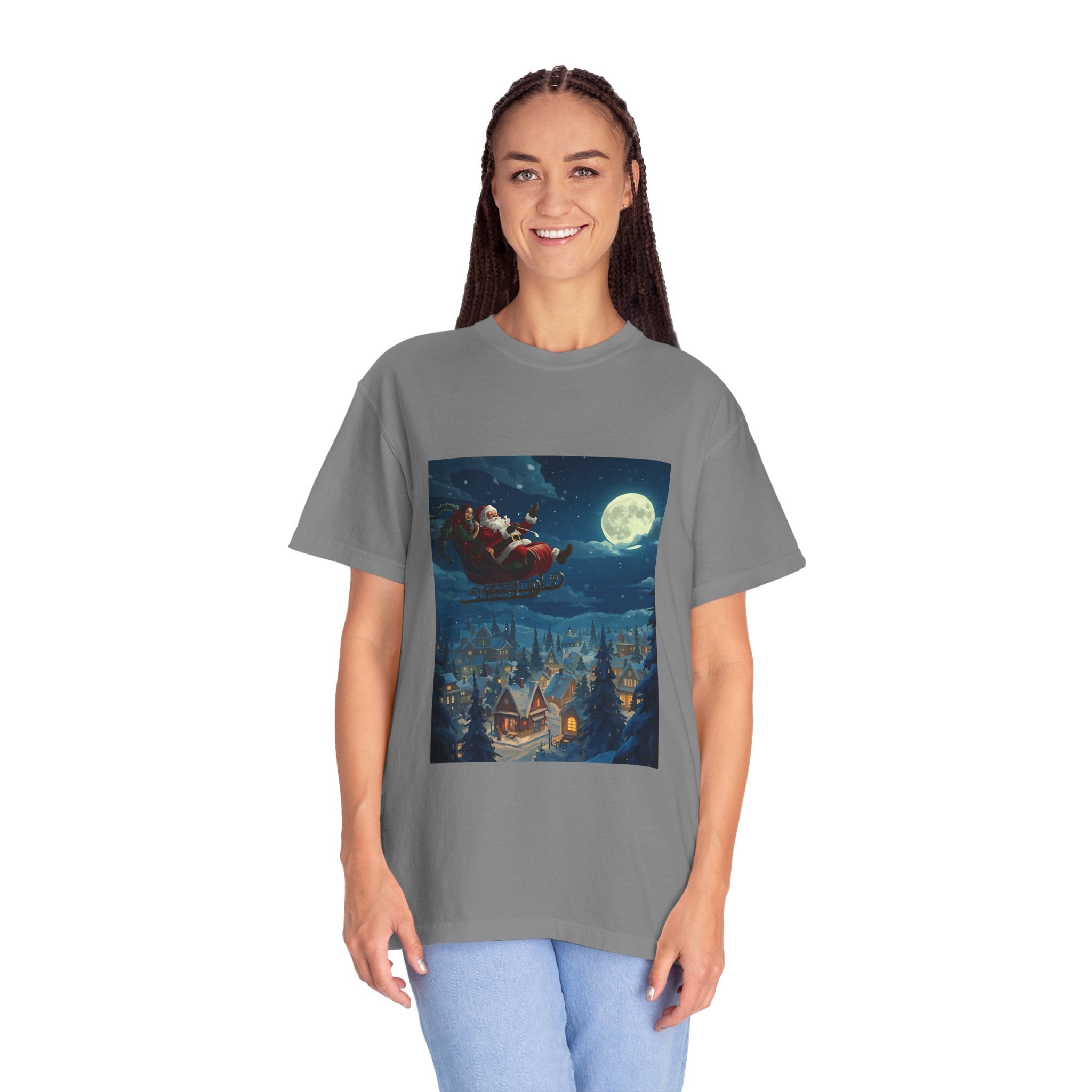 Christmas Santa Sleigh Unisex Garment-Dyed T-shirt