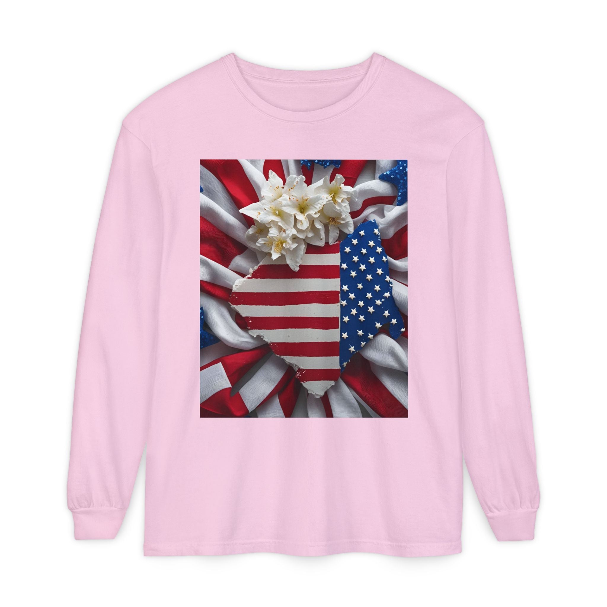 Patriotic Long Sleeve T-Shirt | Unisex Garment-Dyed Tee for Independence Day, Memorial Day, Fourth of July, Summer BBQs, Gifts