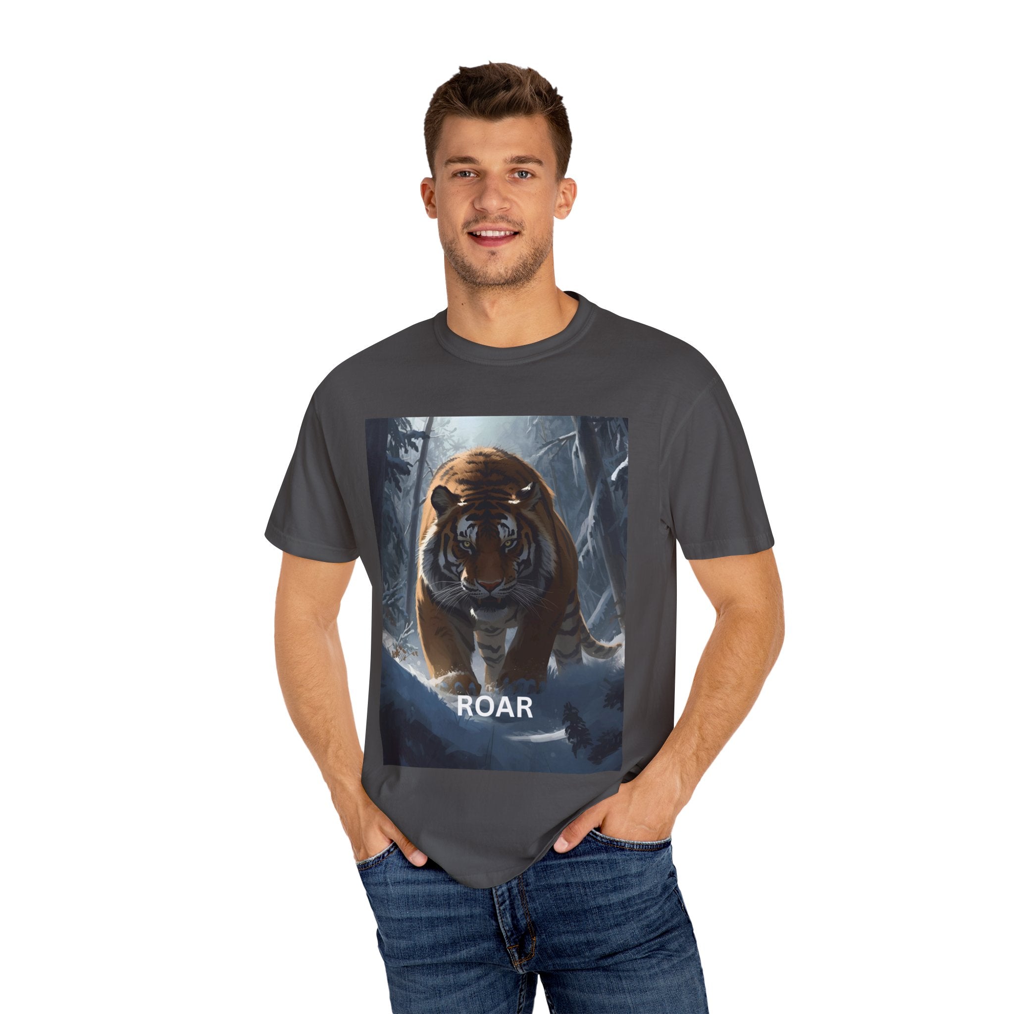 Tiger Roar Snow Unisex T-Shirt, Animal Lover Gift, Wildlife Tee, Casual Wear, Adventure Shirt, Nature Inspired Apparel