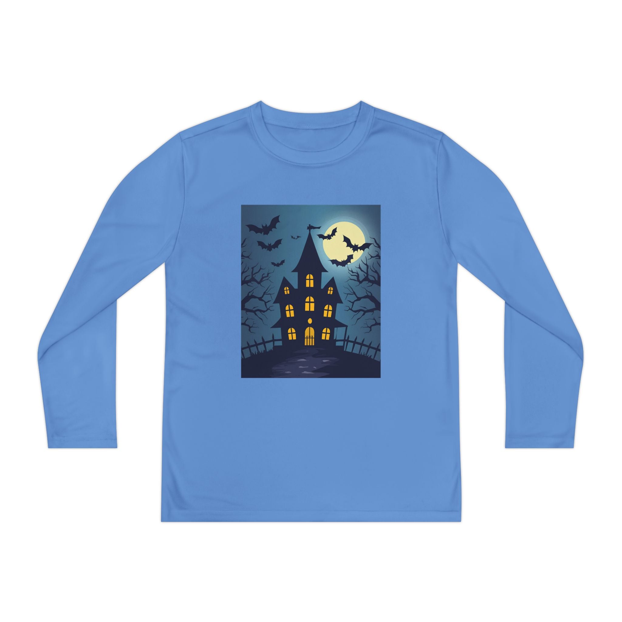 Halloween Haunted House Youth Long Sleeve Tee, Halloween Shirt, Spooky Tee, Ghostly Nightwear, Fall Apparel, Kids Halloween Costume
