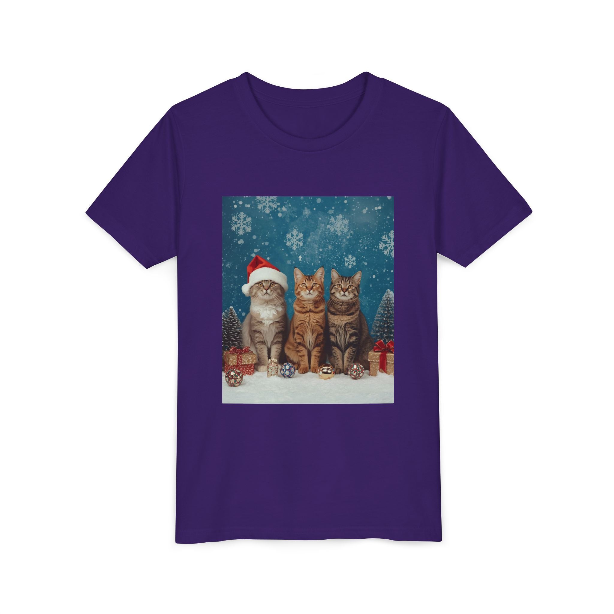 Cute Cat Festive Christmas Youth Short Sleeve Tee