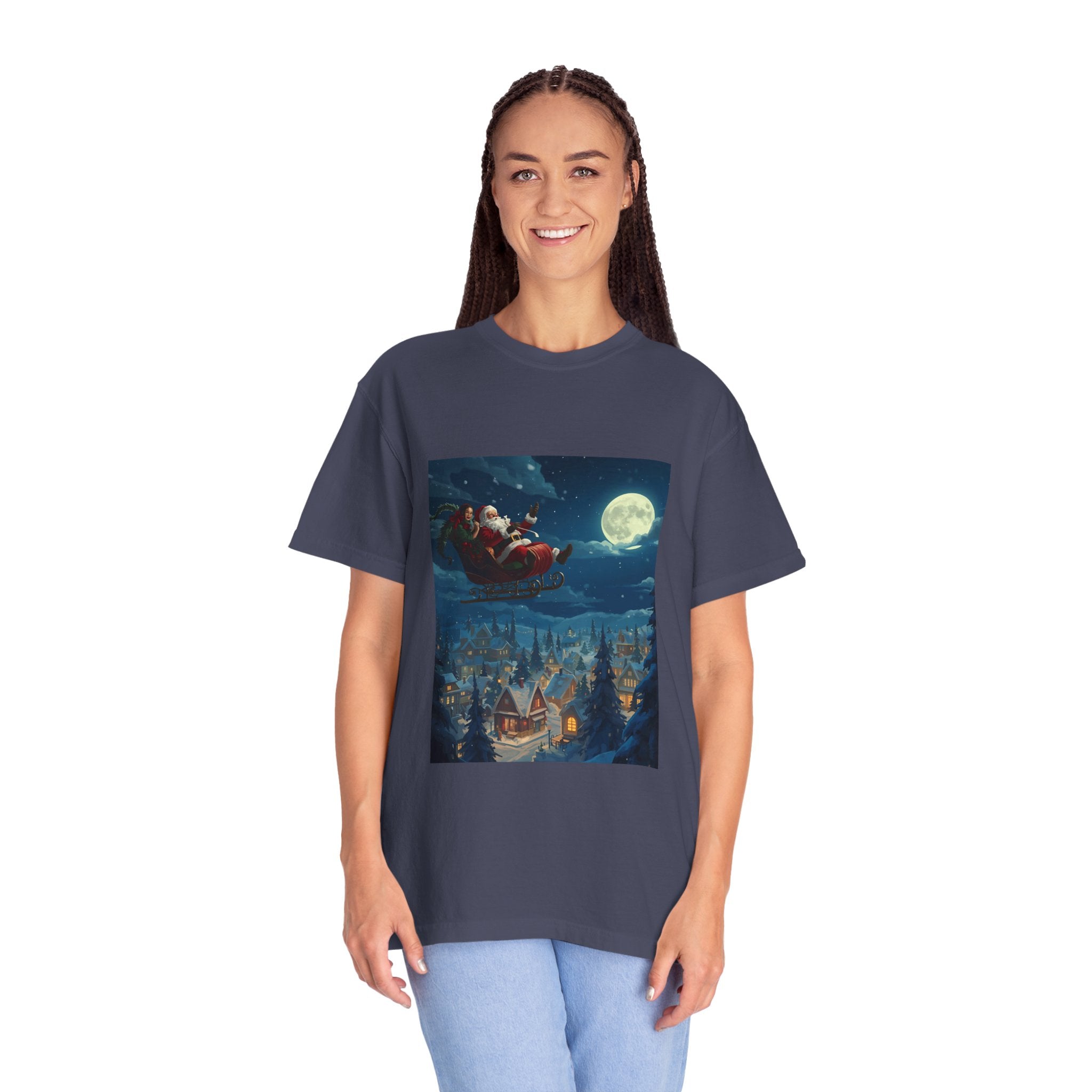 Christmas Santa Sleigh Unisex Garment-Dyed T-shirt
