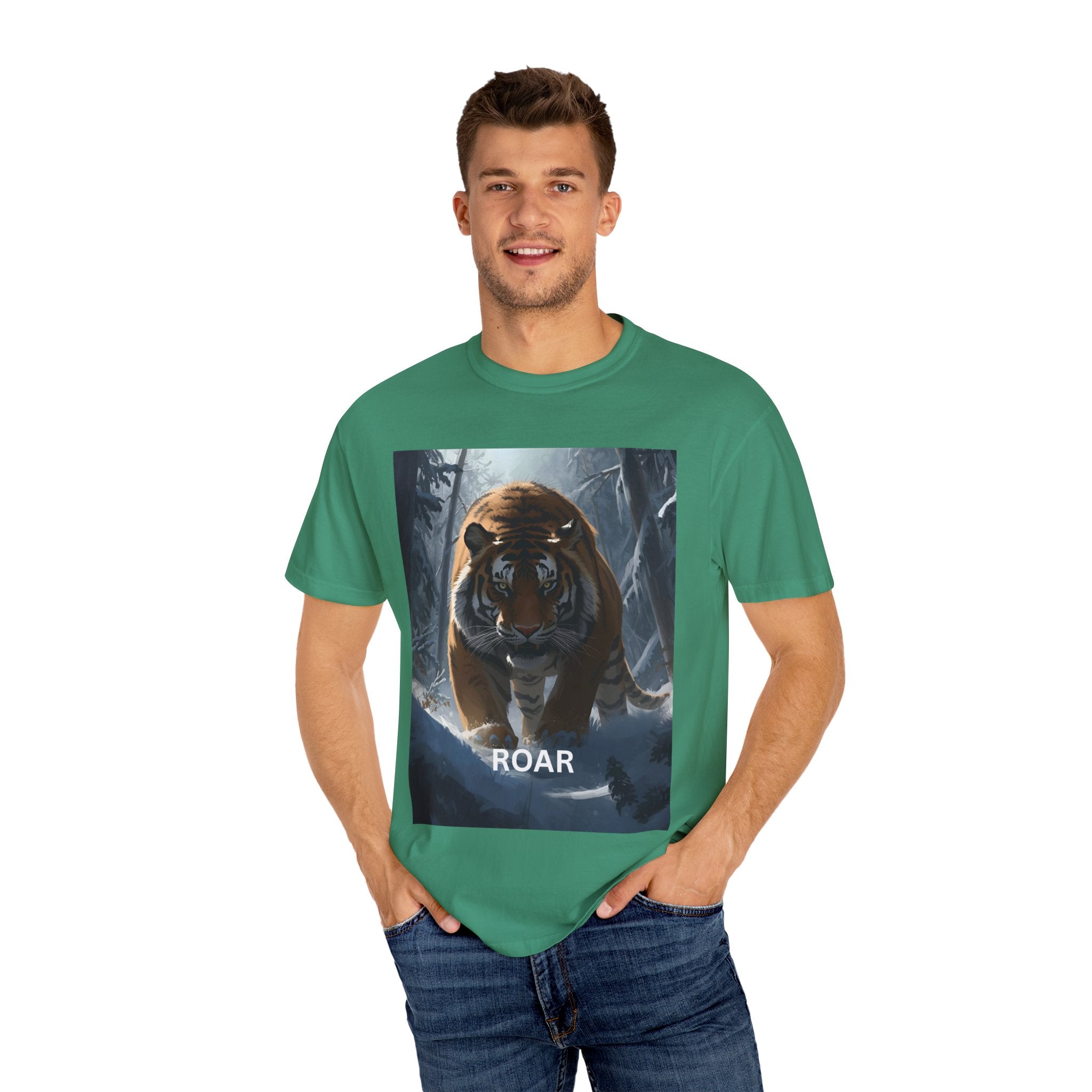 Tiger Roar Snow Unisex T-Shirt, Animal Lover Gift, Wildlife Tee, Casual Wear, Adventure Shirt, Nature Inspired Apparel