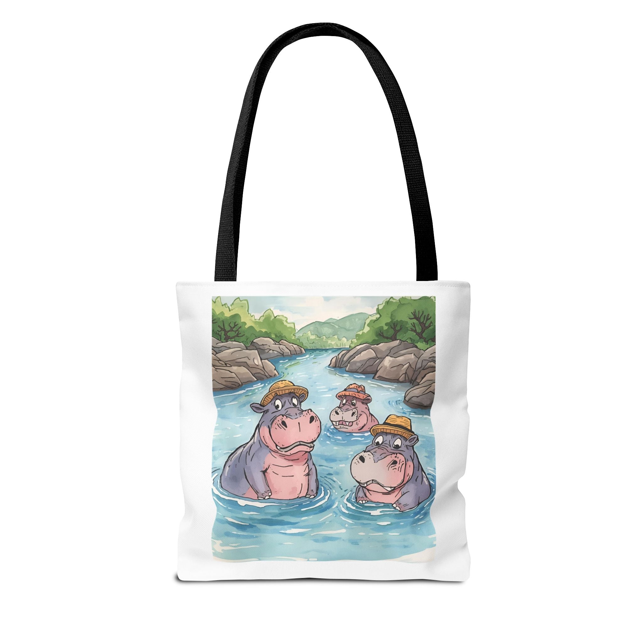 Playful Hippo Tote Bag, Fun Watercolor Tote, Animal Lover Gift, Eco-Friendly Shopping Bag, Cute Beach Bag, Summer Accessories