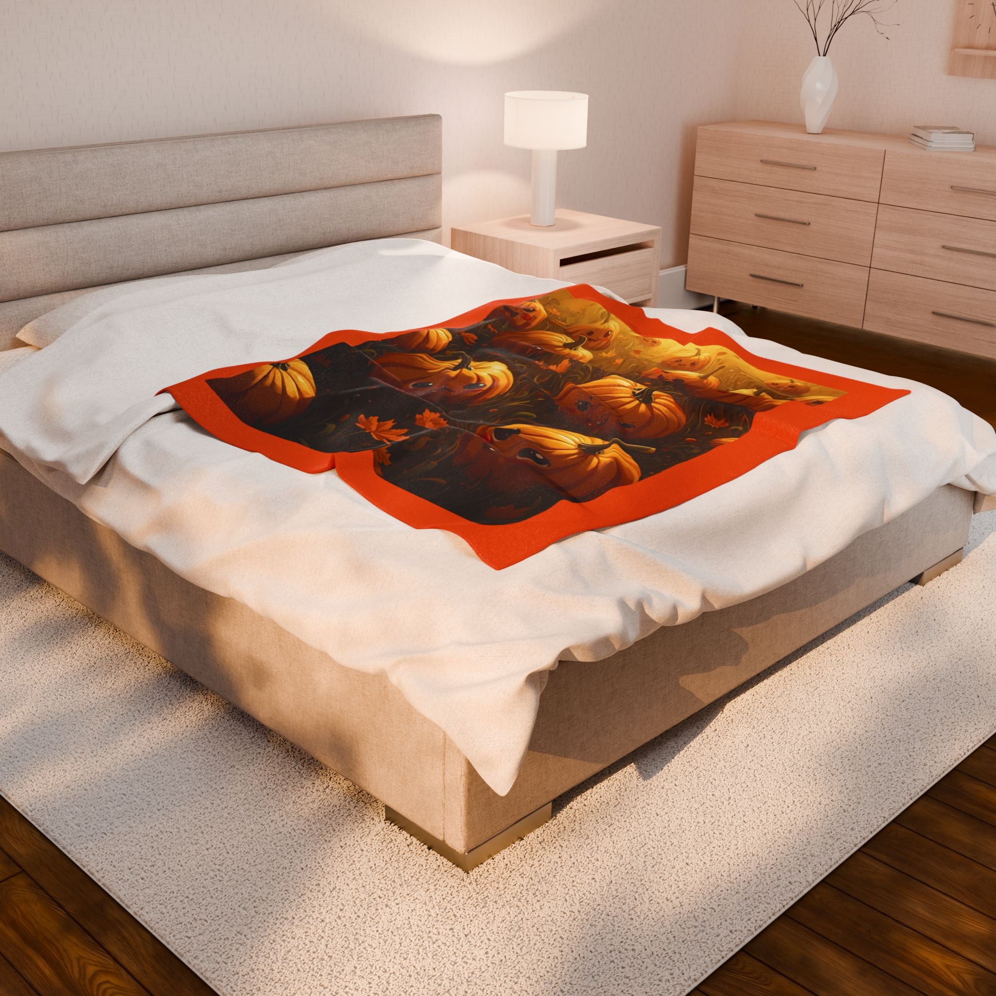 Cozy Pumpkin Patch Velveteen Plush Blanket, Fall Decor Gift, Halloween Cozy Blanket, Cute Pumpkin Blanket, Autumn Snuggle Throw