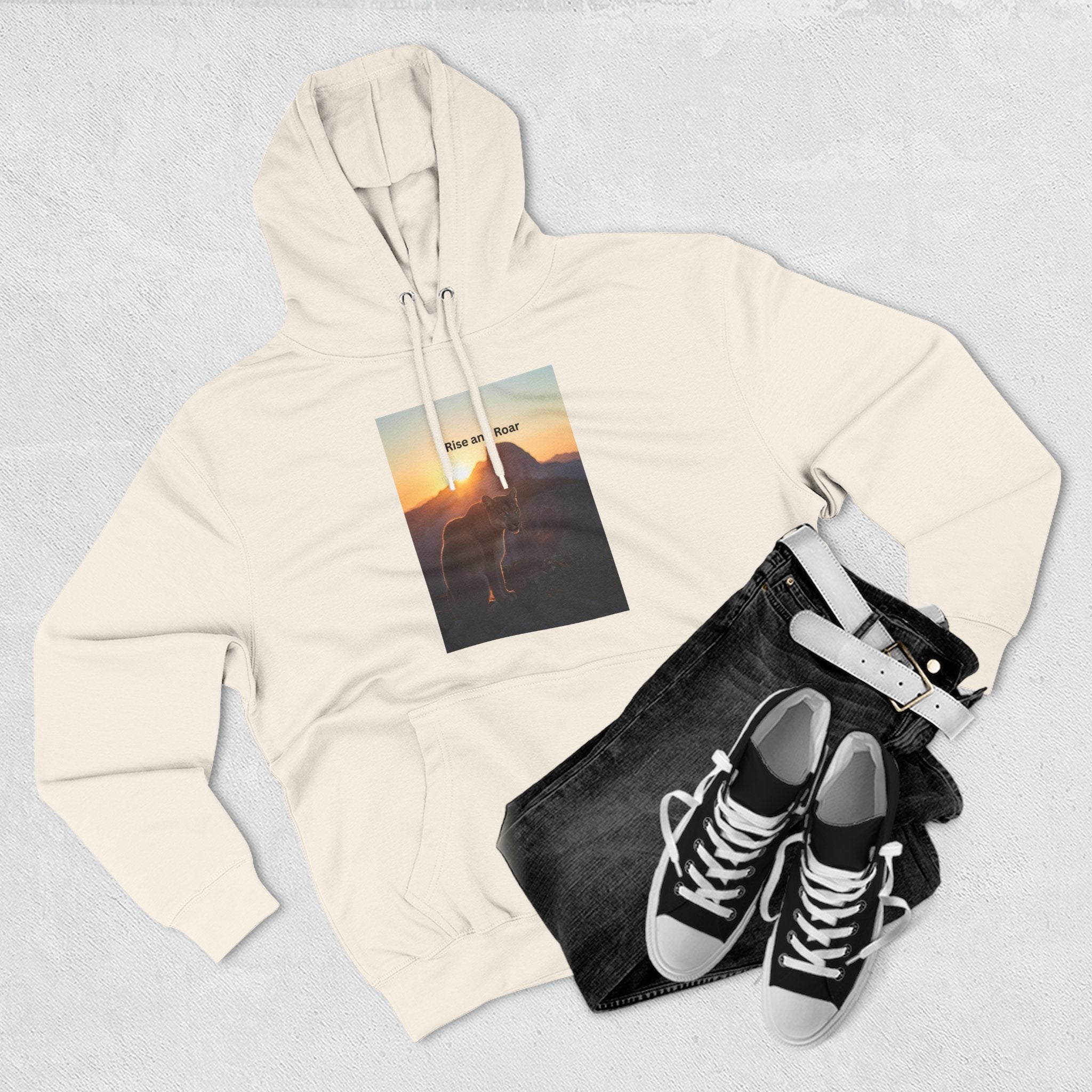 Rise And Roar Sunset Adventure Fleece Hoodie, Cozy Outdoor Hoodie, Travel Apparel, Nature Lover Gift, Comfortable Sweatshirt, Perfect for Bonfires